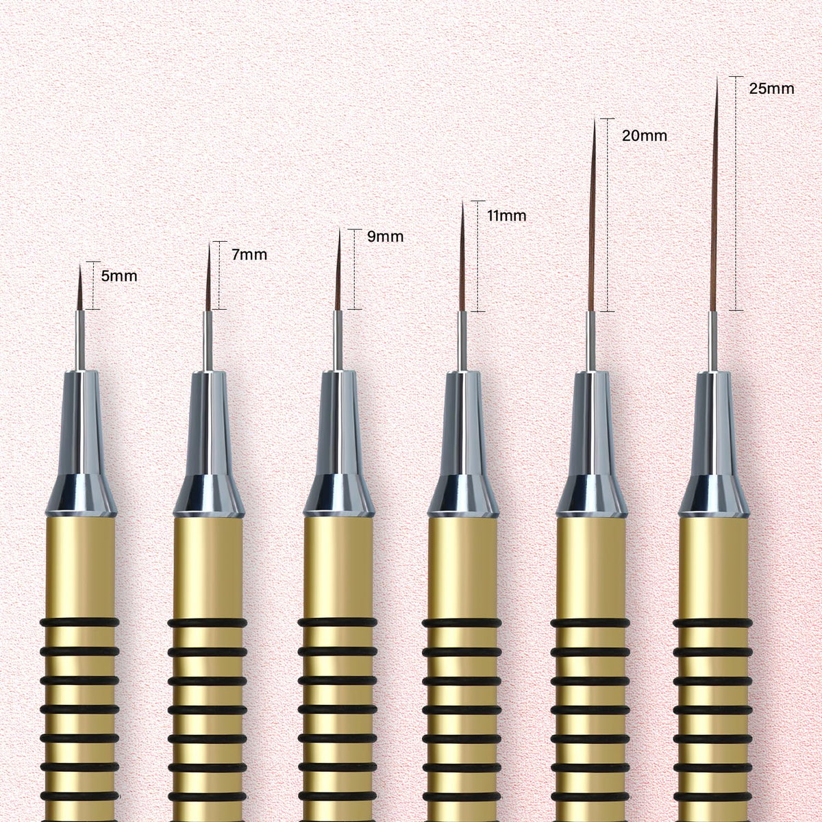 Metallic Nail Art Brushes, 6Pcs Non Slip Liner Brush Set, UV Gel Polish Painting Art Design Pen for