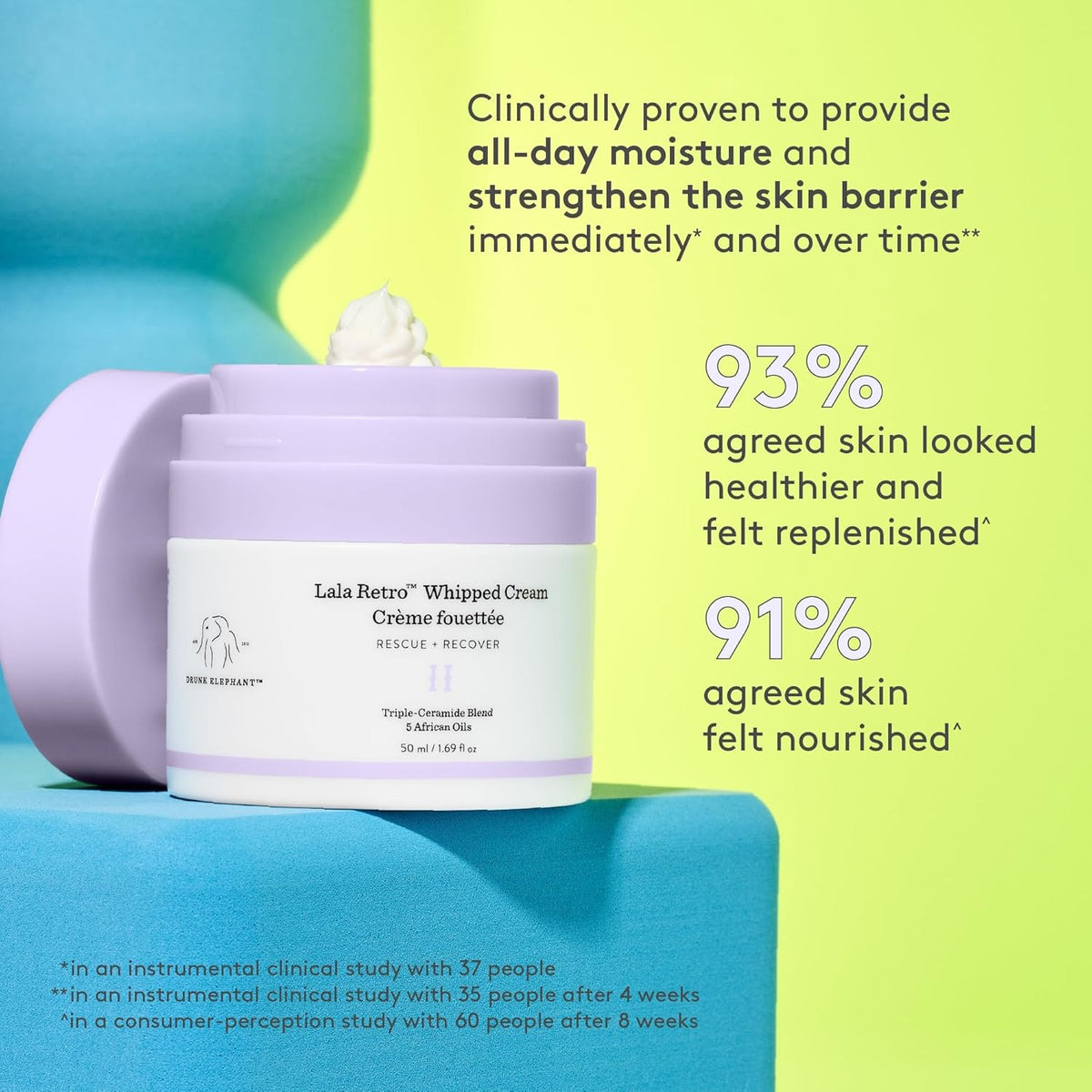 Drunk Elephant Lala Retro Whipped Cream - 15 ml/.5 fl oz - Ceramide Moisturizer - Clean Clinical