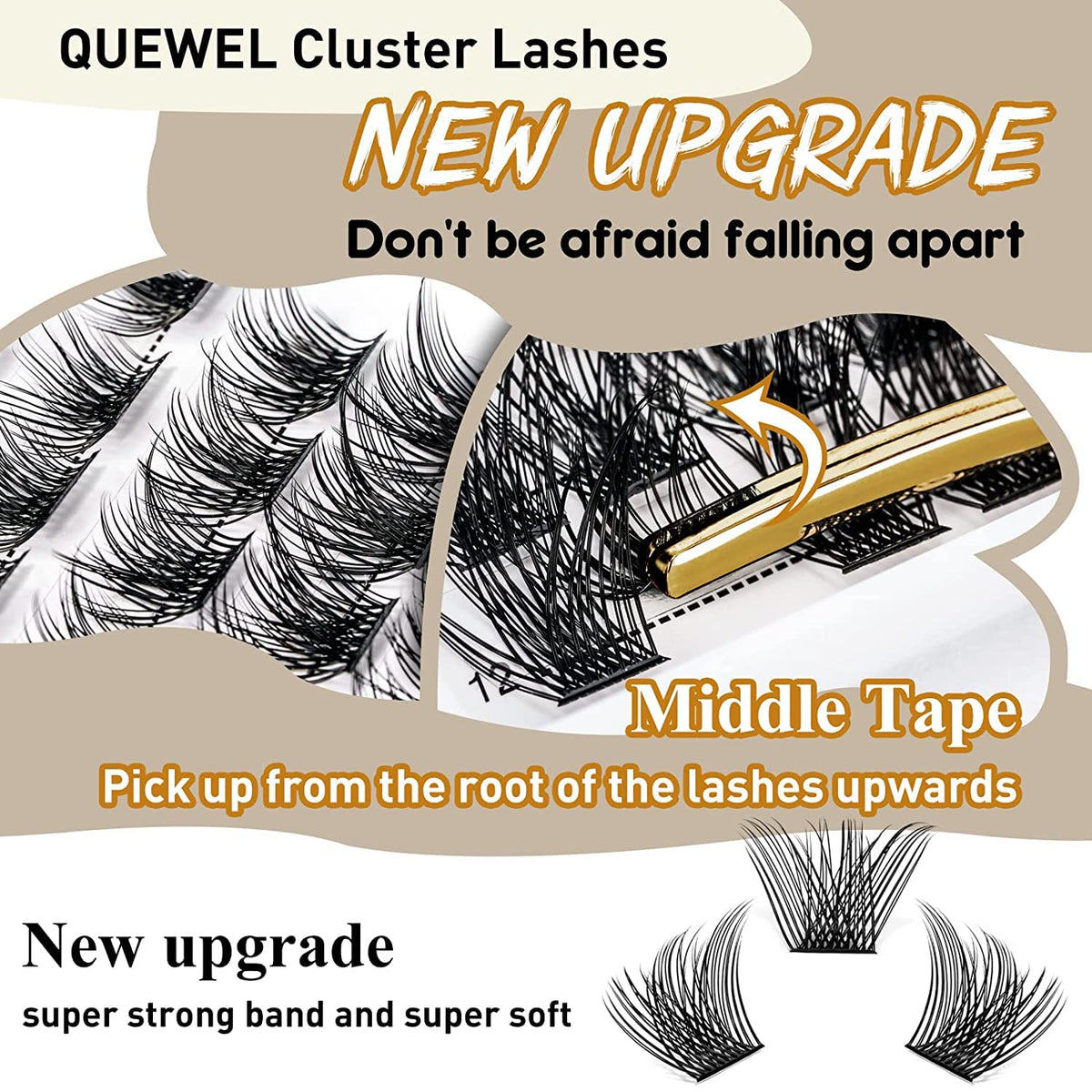 QUEWEL Cluster Lashes 72 Pcs Wide Stem Individual Lashes C/D Curl 8-18mm Length DIY Eyelash