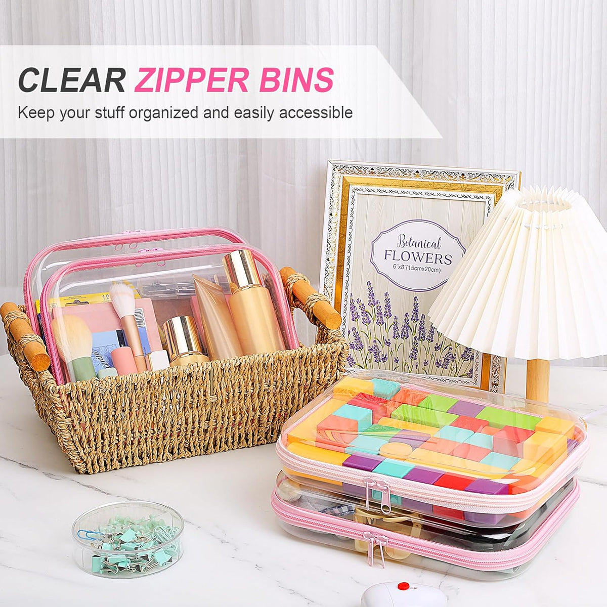 Hoolerry 4 Pcs Hard Clear Zipper Case Makeup Bags Plastic Pencil Pouch Transparent Storage Box
