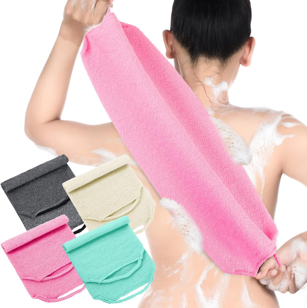 Moukeren Exfoliating Back Scrubber with Handles 4 Pack Nylon Back Exfoliator Extended Length