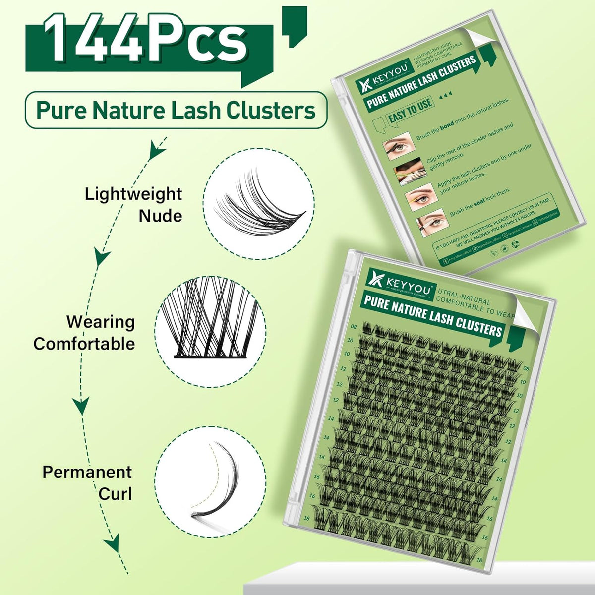 Natural Lash Clusters Wispy Eyelash Clusters 144 pcs Cluster Eyelash Extensions D Curl Individual
