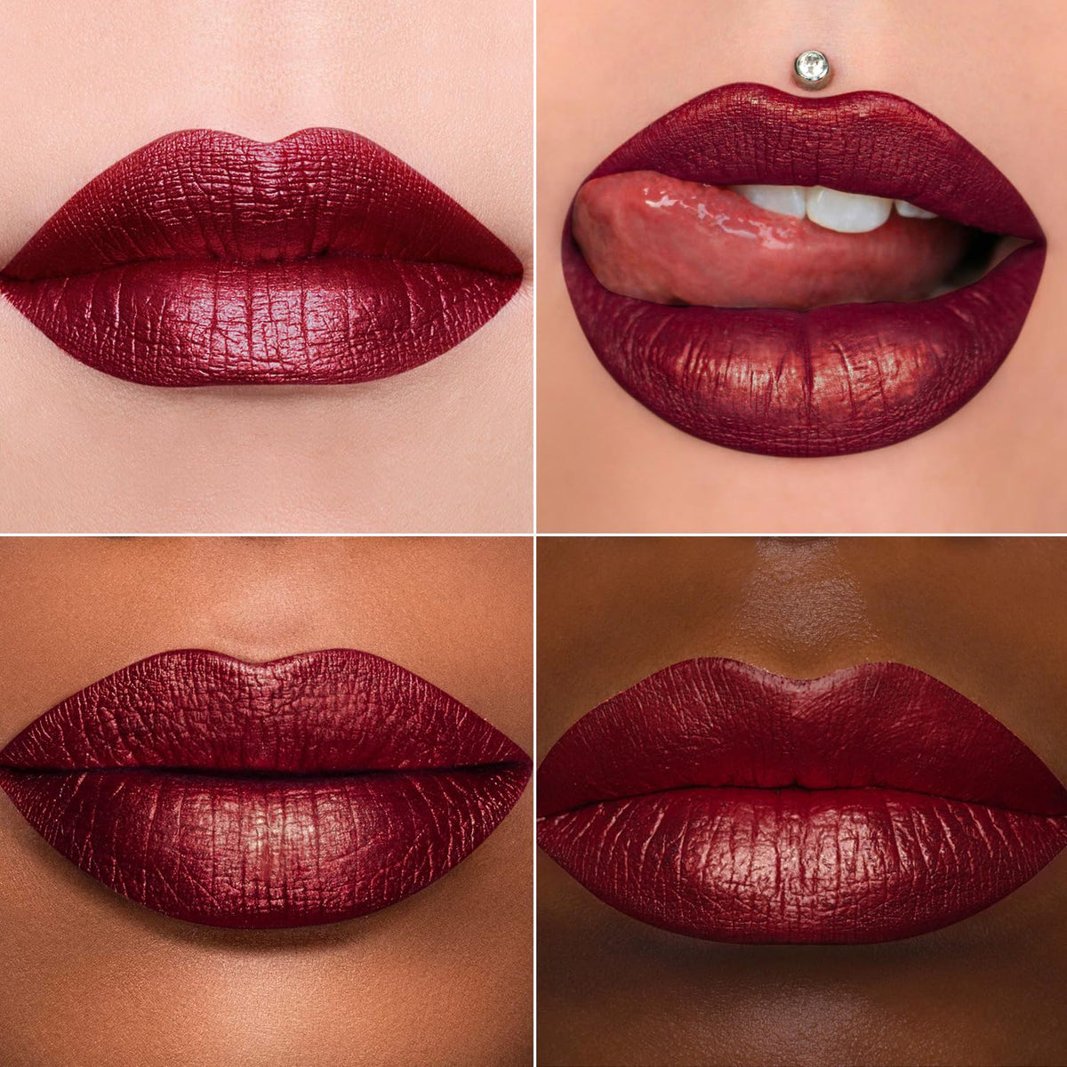 MAKI YIKA Dark Red Lipstick for Women Metallic Lipsticks Glitter Long Lasting Lipstick No Smudge No