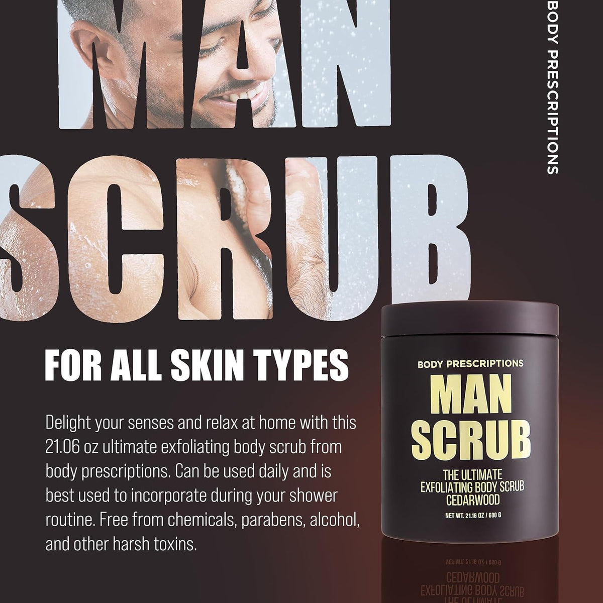 Body Prescriptions Men’s Exfoliating Body Scrub – Ultimate Skin Cleansing Wash in Jar with