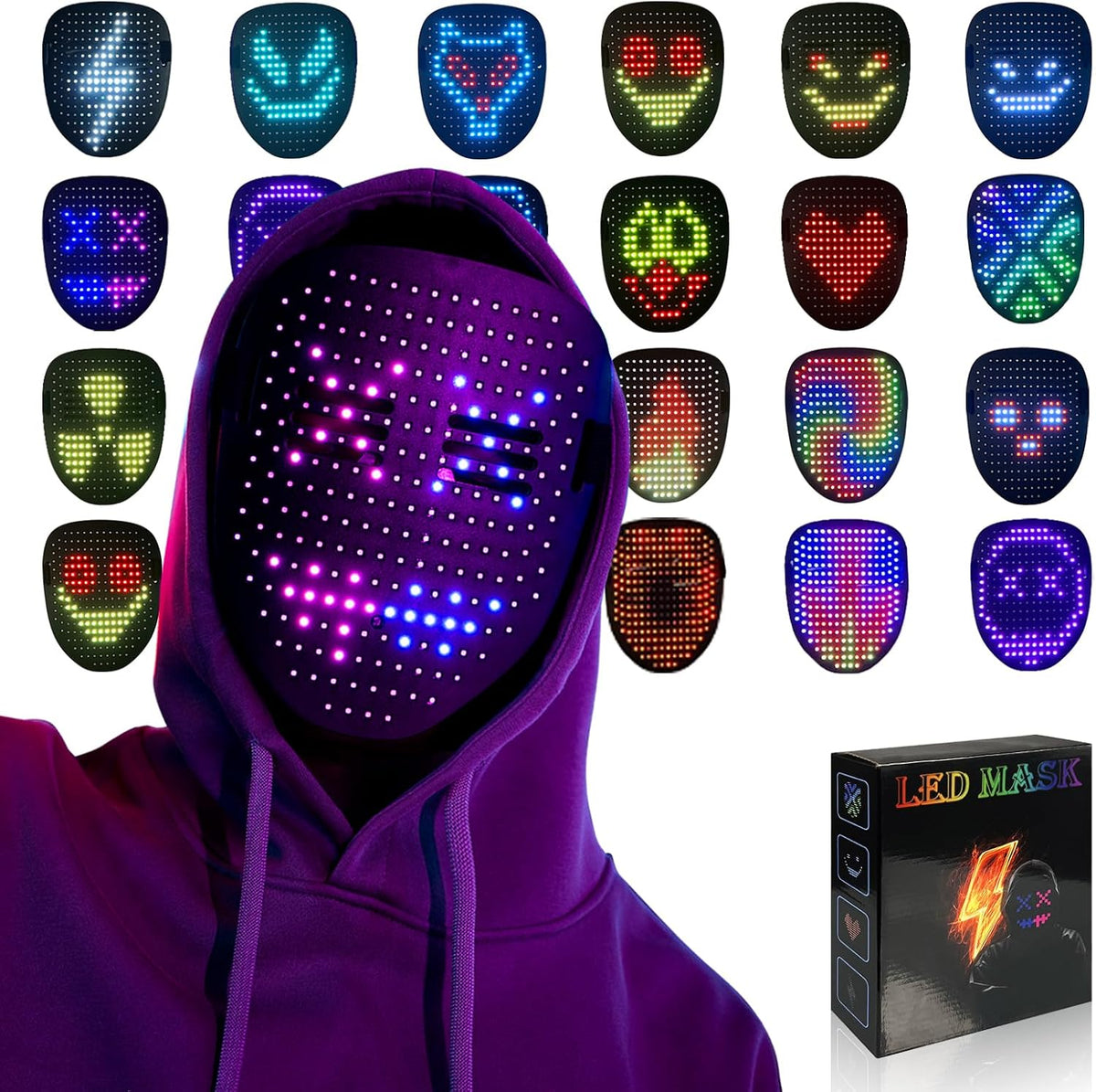 Led Mask with Gesture Sensing,Light up mask for Kids/Men/Women LED Halloween Mask for Costume