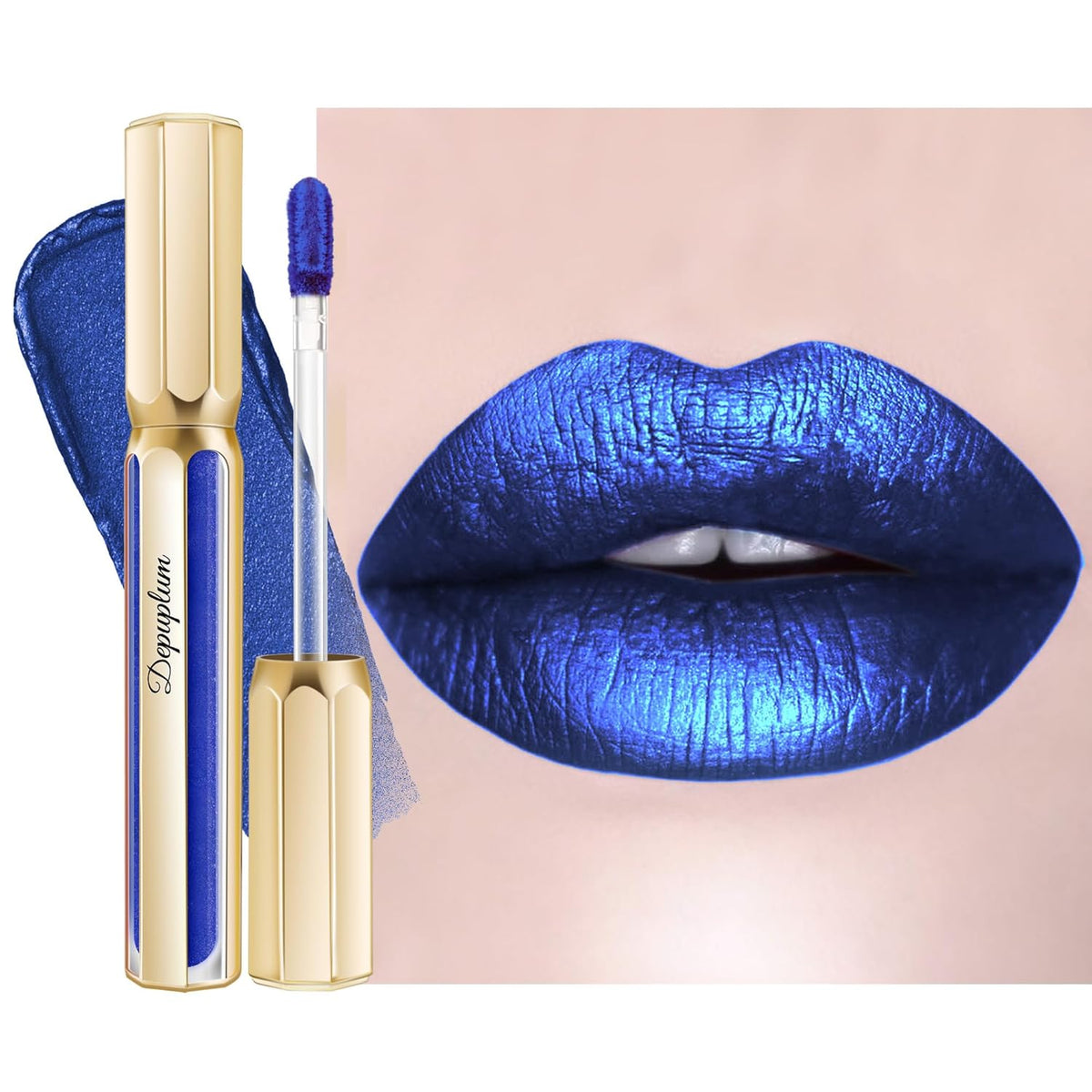 Blue Lipsticks for Women Metallic Lipstick Long Lasting Non Stick Cup Lip Gloss, Shimmer