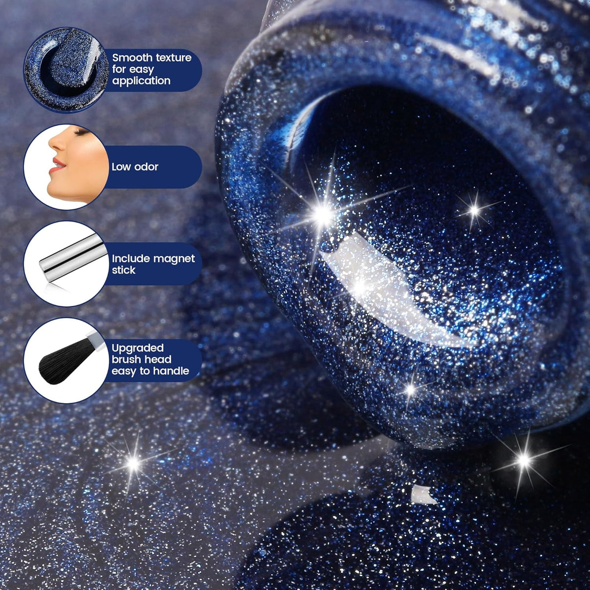 YTD Likomey Cat Eye Gel Nail Polish,15ml Blue Holographic Translucent Neutral Jelly Sheer Shiny
