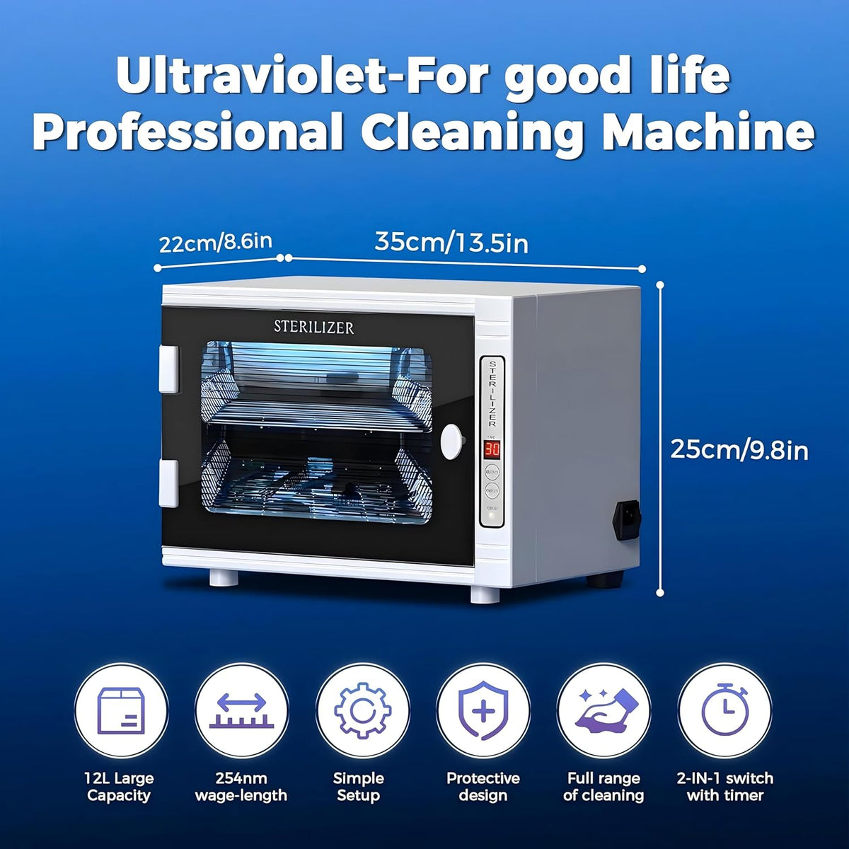 Nail Tool Sterilizers UV 12L Lighting Autoclave Machine for Labs, Salons & Home