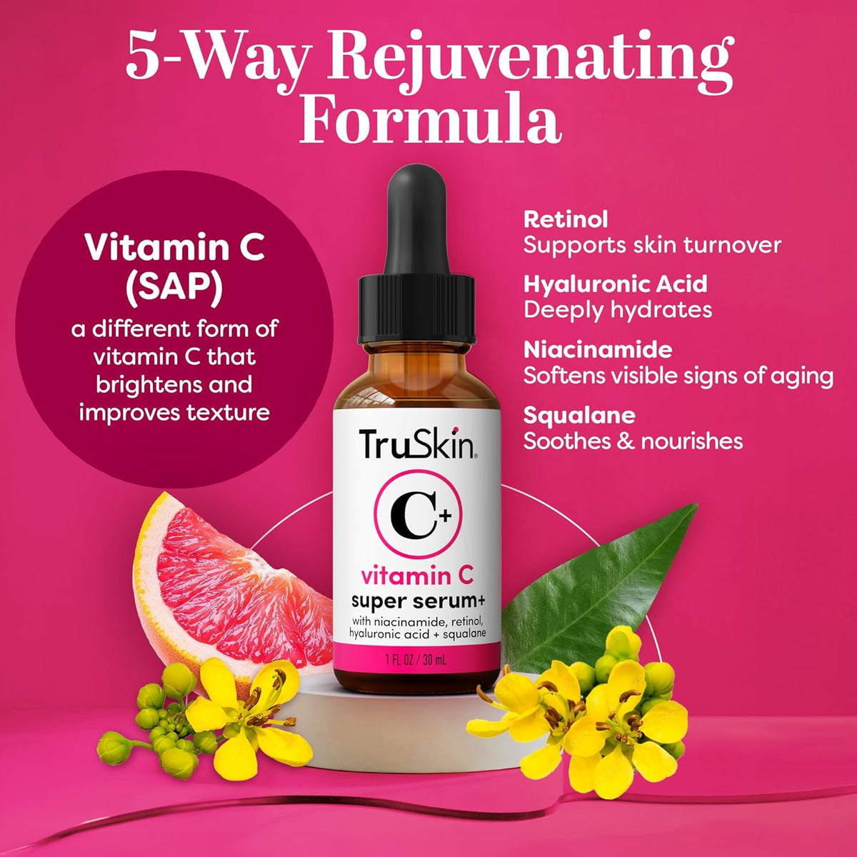 TruSkin Vitamin C Super Serum - Niacinamide, Retinol, Hyaluronic & Salicylic Acid - All-in-One Anti