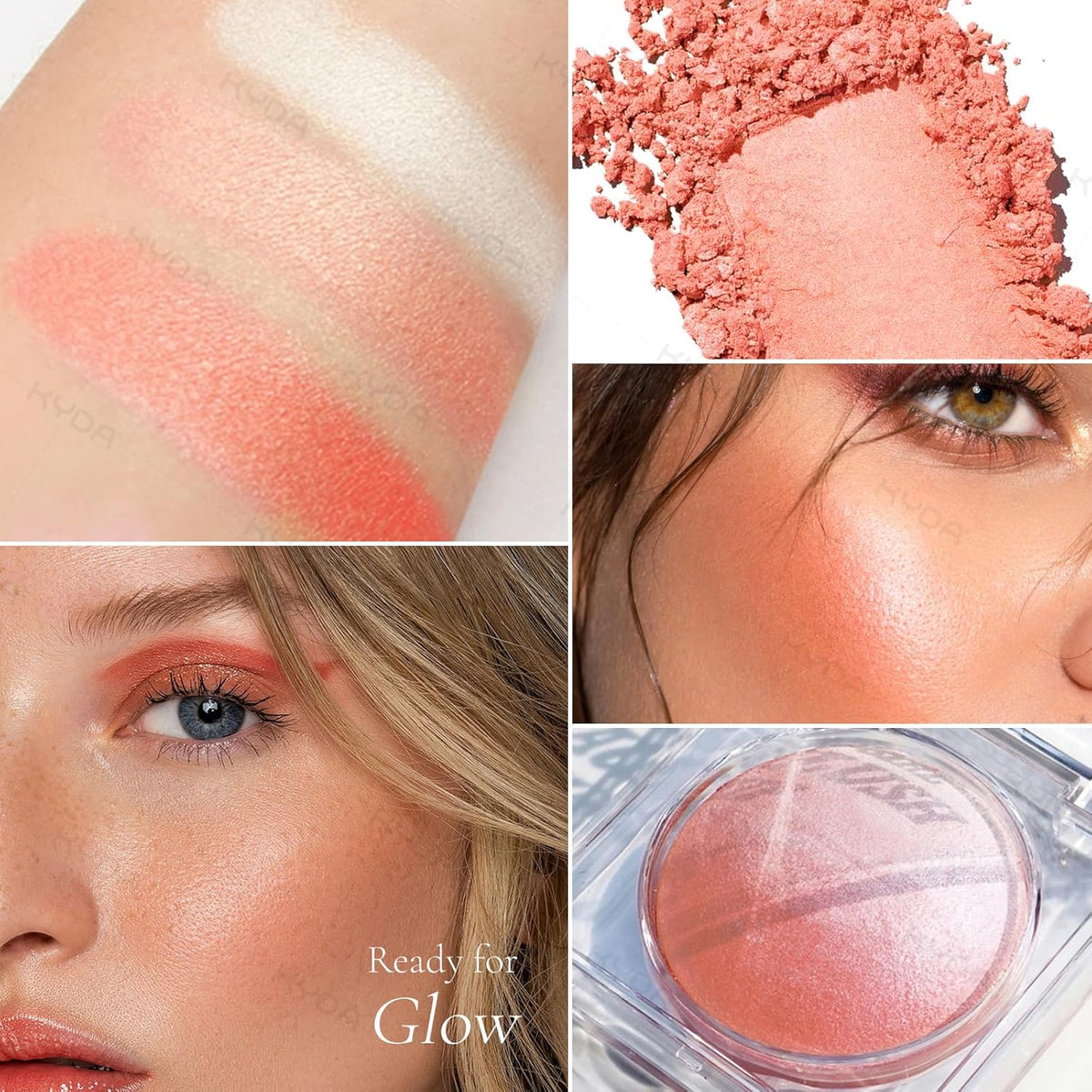 KYDA Baked Blush, Orange Glow Powder for Blush and Highlighter, High Glossy Finish, Lightweight