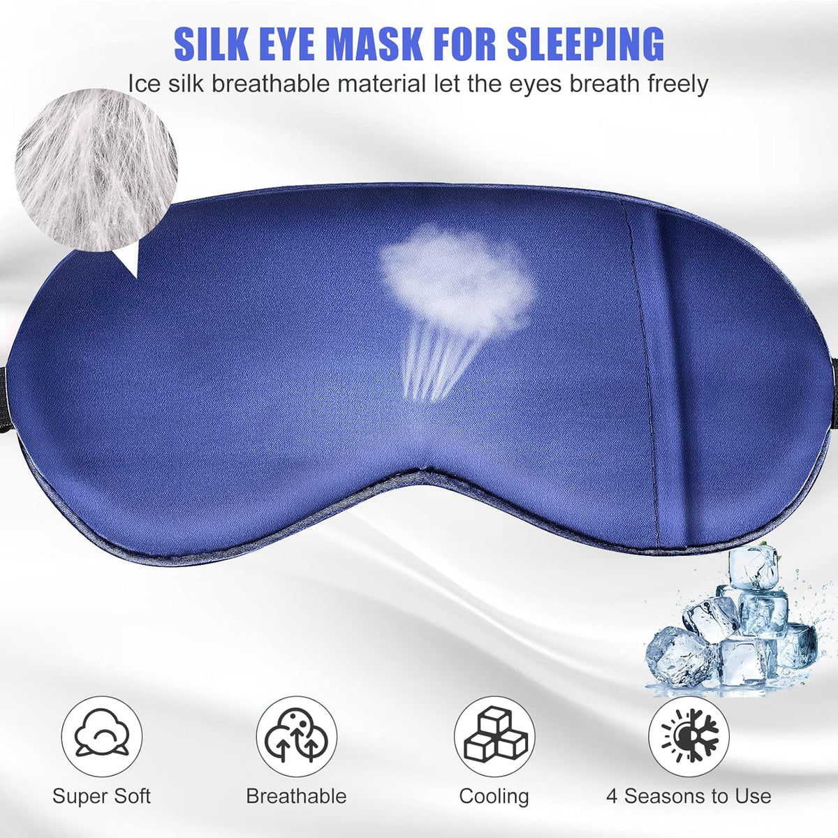 Cooling Sleep Mask w/Gel Eye Mask, Silk Eye Mask for Sleeping, Heated Eye Masks, Blindfold Eye