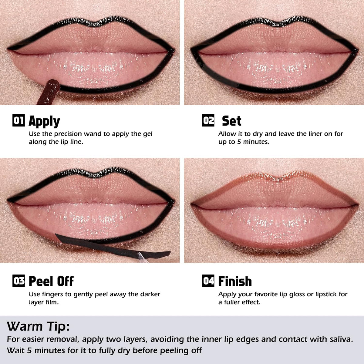 KIMUSE Peel Off Lip Liner Stain, Long Lasting Lip Tint Stain Peel Off, Waterproof, Transfer-Proof