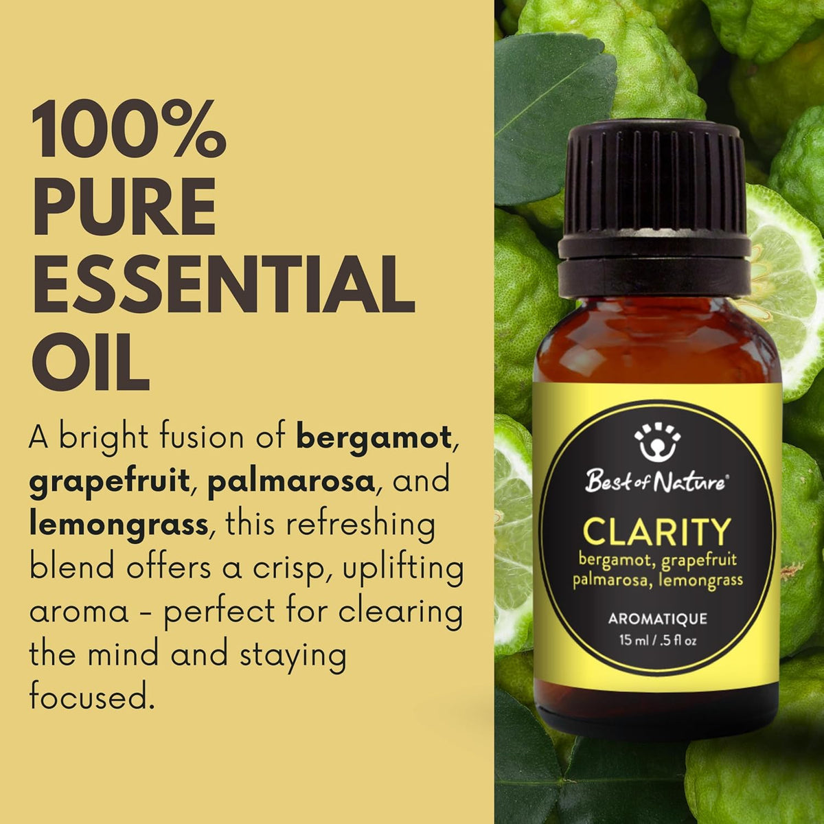 Best of Nature Clarity Essential Oil Blend – Bergamot, Grapefruit, Palmarosa & Lemongrass – 100%