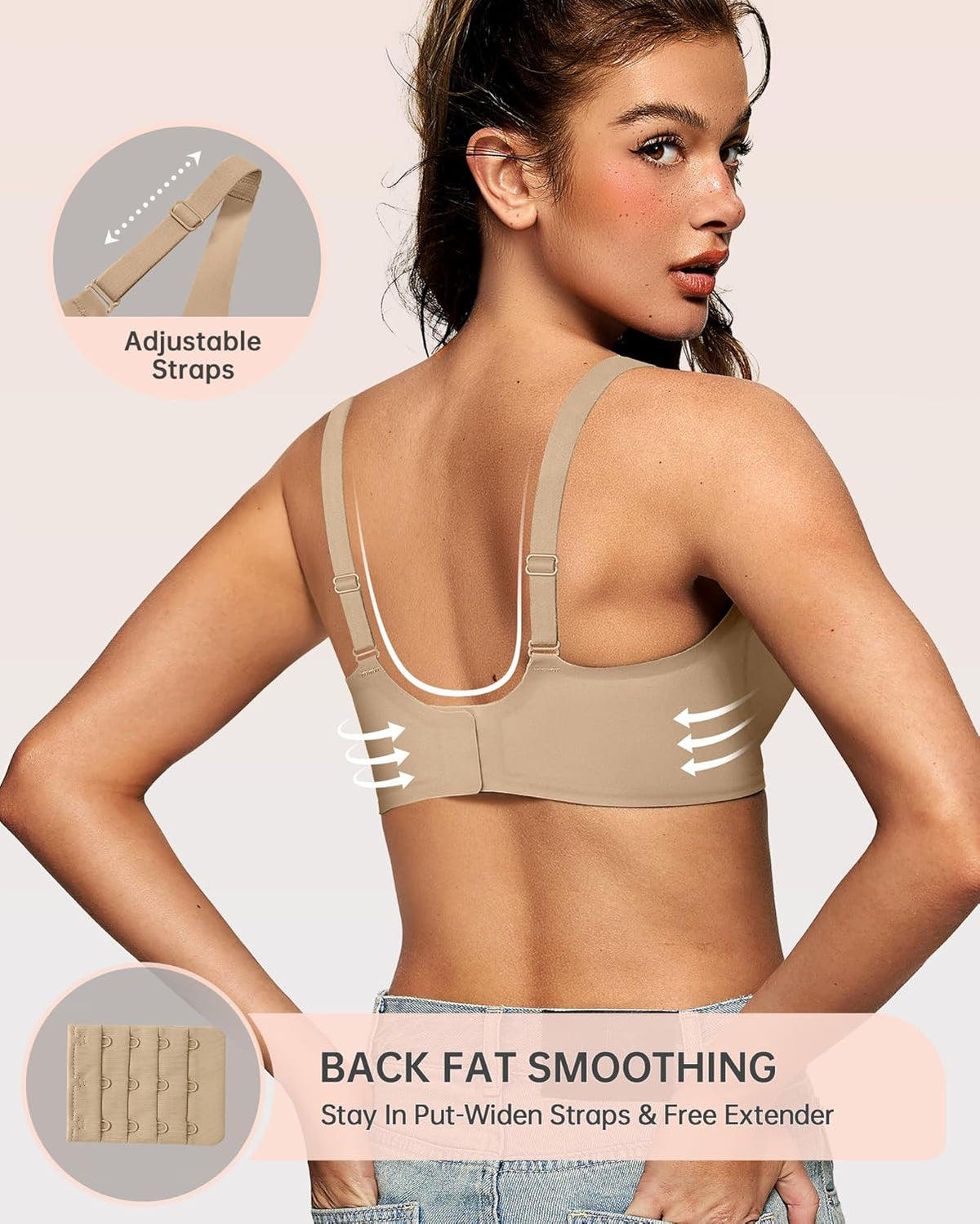 OEAK Womens Deep V Bras Wireless Comfortable Bra Supportive No Underwire Bras Tshirt Push Up