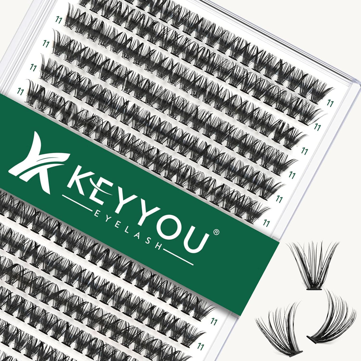 Lash Clusters 300pcs Individual Lashes 40D 0.07C Curl 11mm DIY Eyelash Extension KEYYOU Large Tray