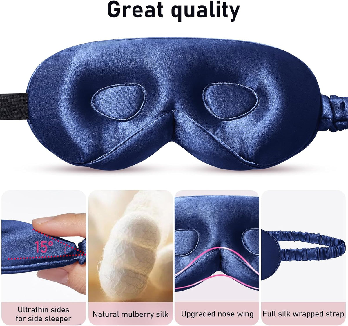 LitBear 100% 22 Momme Mulberry Silk Sleep Mask - 3D Contoured Eye Mask for Men Women, Soft