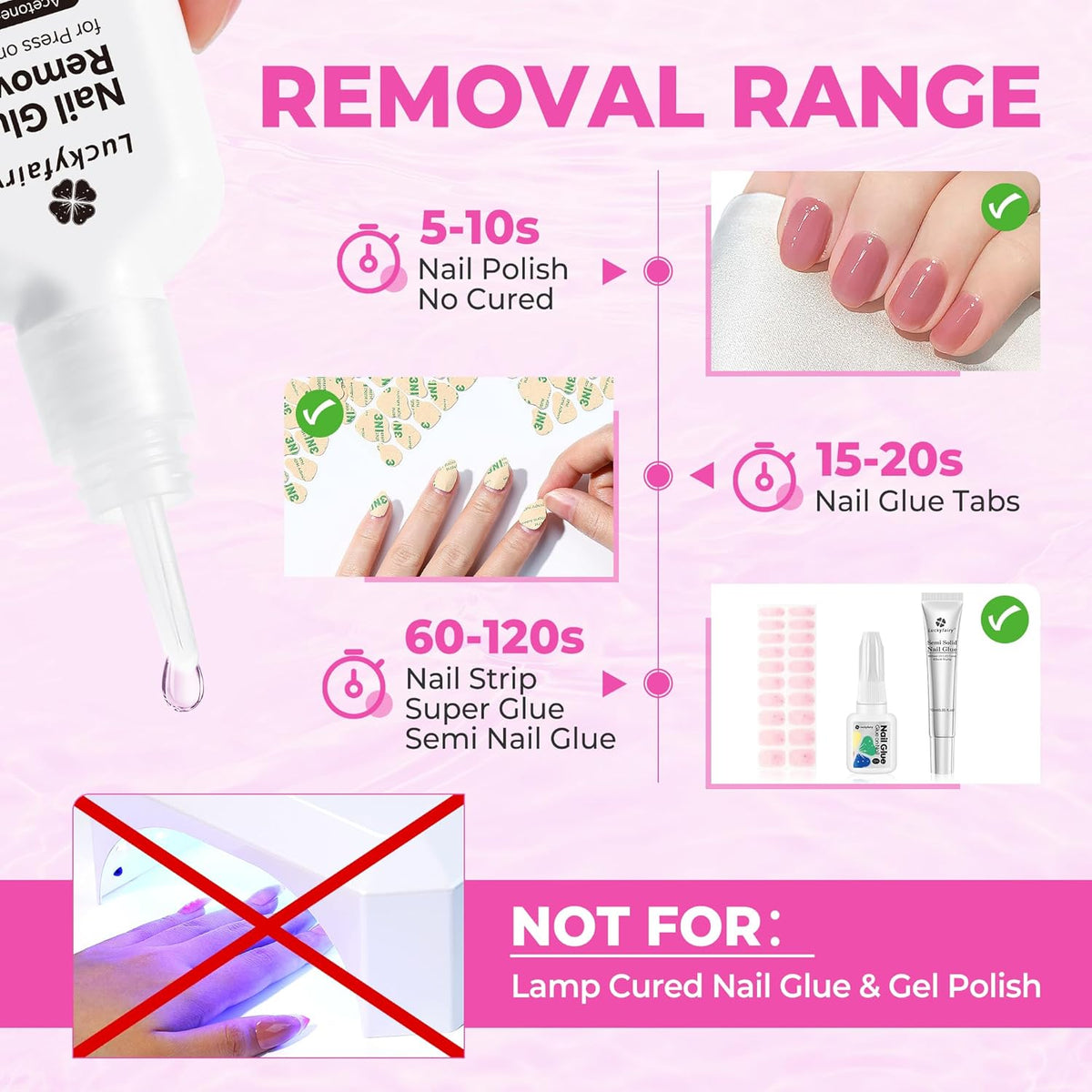 Nail Glue Remover for Press on Nails, 15ml Acetone-free Nail Polish Remover, Multi-Functional Glue