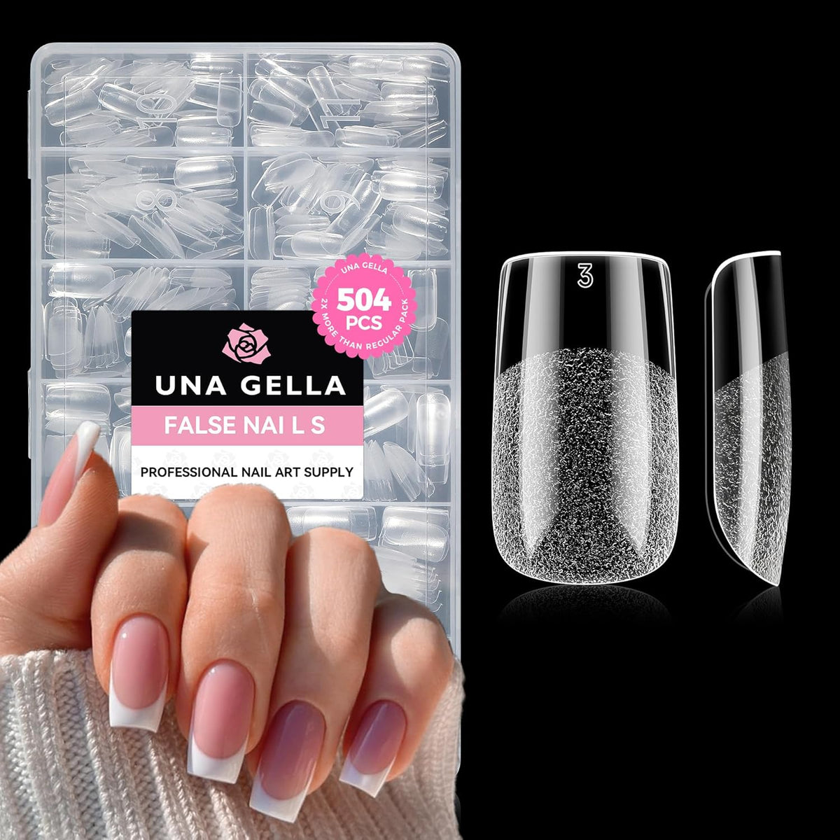 UNA GELLA Nail Tips Square: 504PCS Short Square Nail Tips Pre Etched Gel Fake Nails Tips, No C