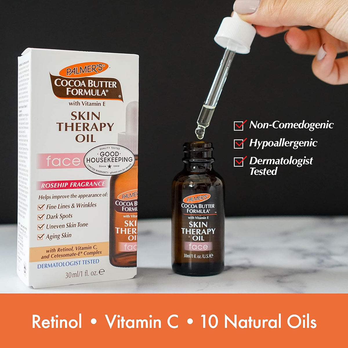 Palmer's Cocoa Butter Formula Moisturizing Skin Therapy Oil for Face with Vitamin E, C & 10 Pure
