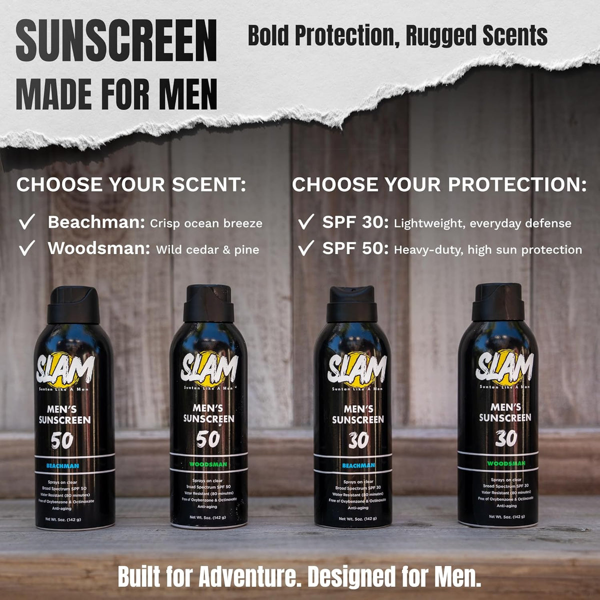SLAM WoodsMan Men's Scented Sunscreen Spray SPF 30 – Broad Spectrum Sun Screen Spray for Face &