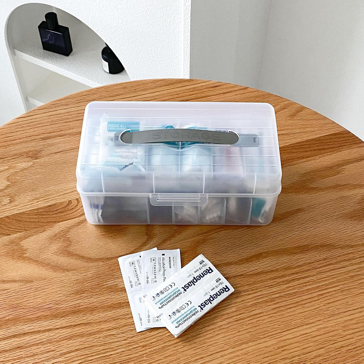 Bandage Organizer with Lid and Handle, Plastic Bandaid Storage Container for Home Medicine Cabinet