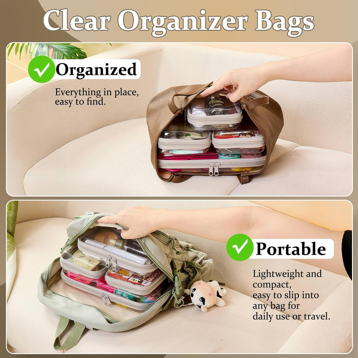 4 pcs Clear Zipper Pouches,Hard Shell Zipper Case, Toiletry Bag for Travel, CLear Diaper Bag