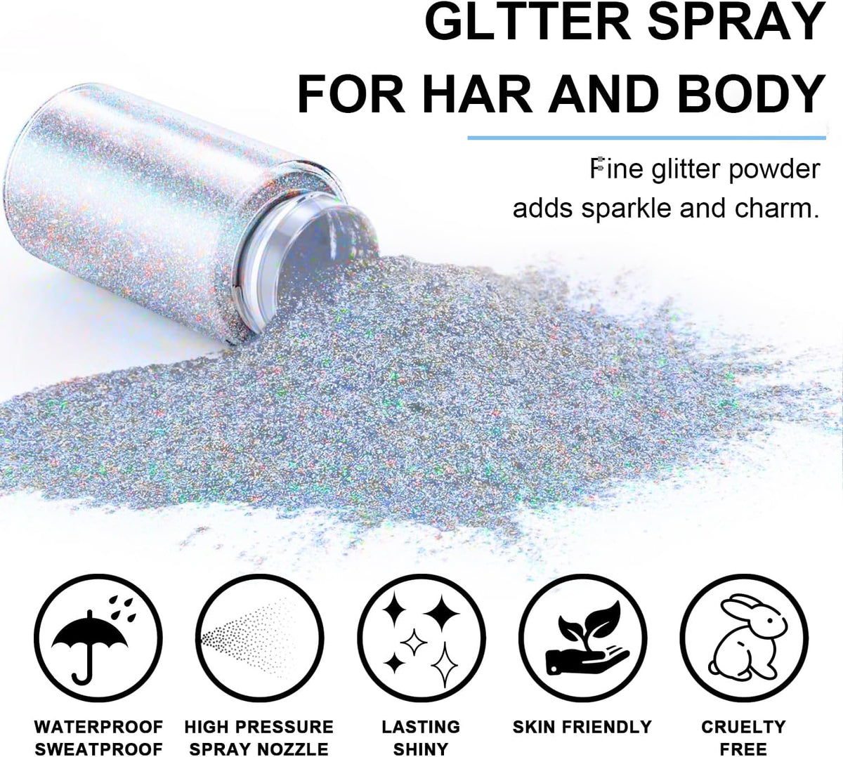 Hair and Body Glitter Spray, 1PC Glint-Rainbow Hair Glitter Extra Fine Face Shimmer Powder for