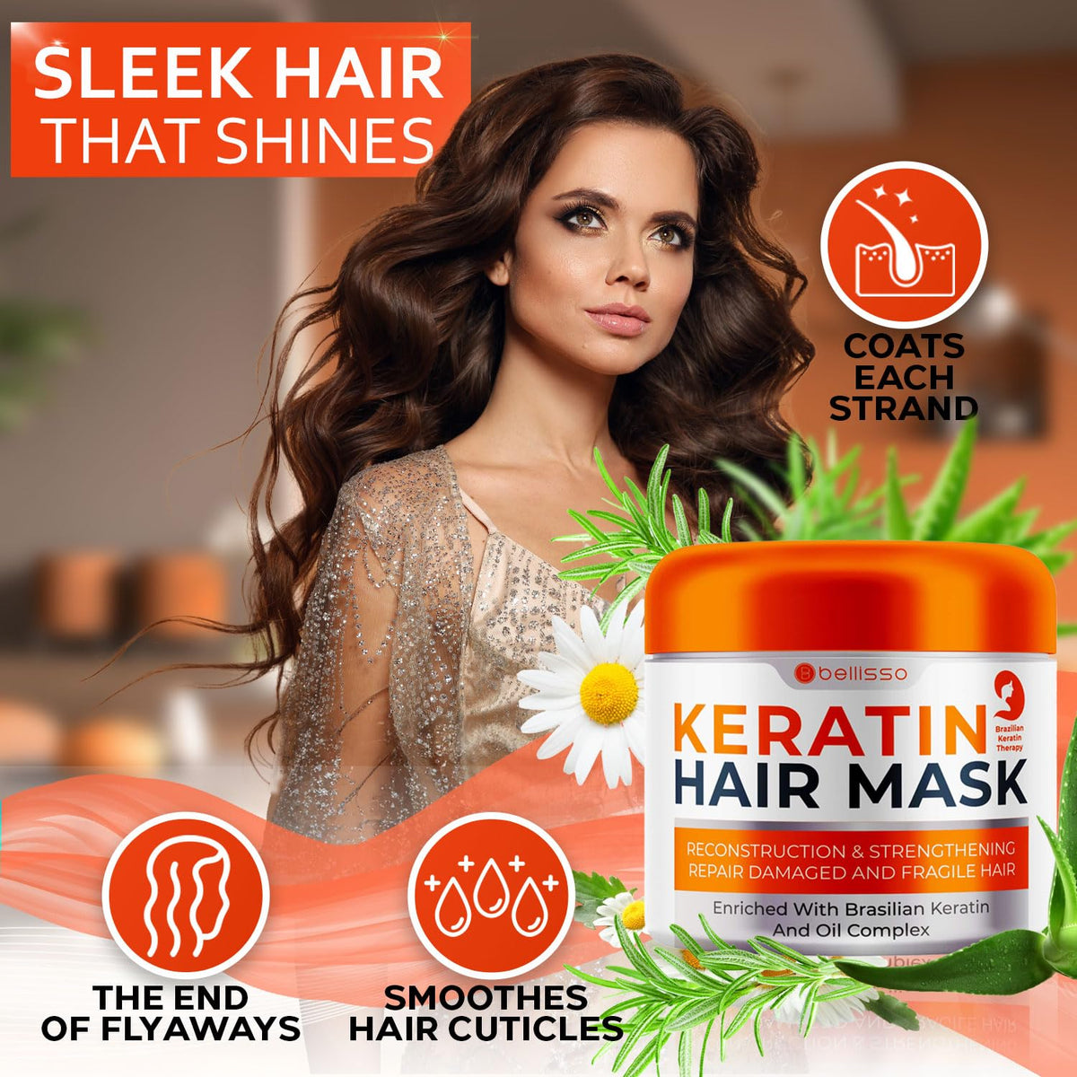 Keratin Hair Mask - Sulfate Free Hydrating Deep Conditioner Treatment for Dry, Damaged and Split