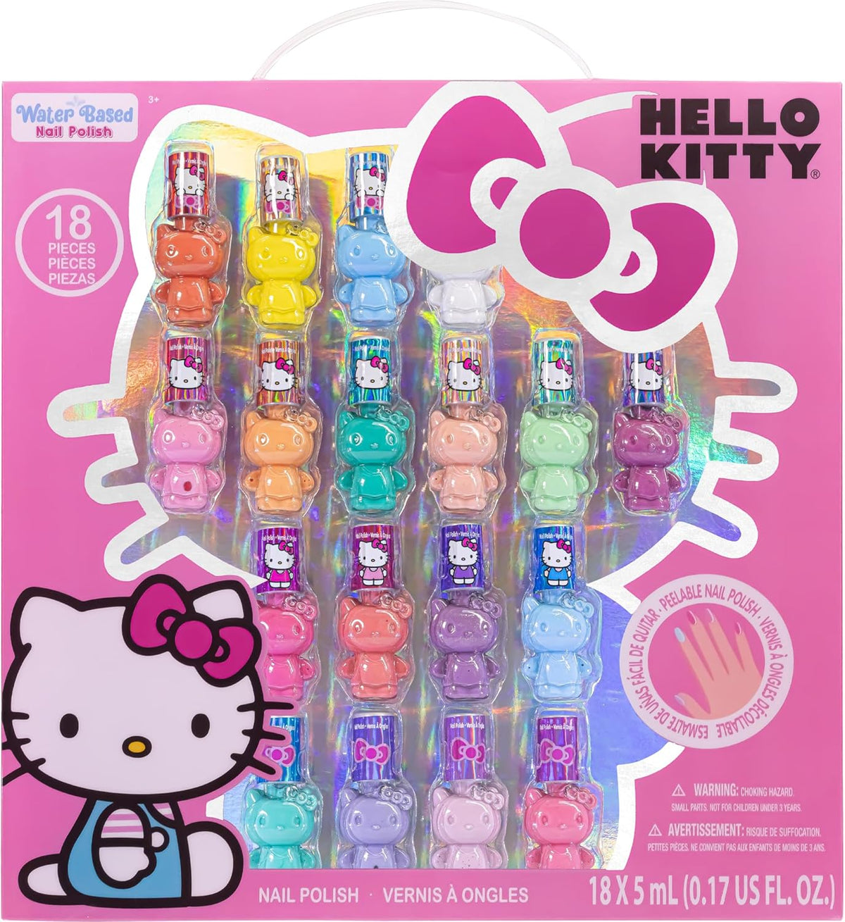 Hello Kitty Non-Toxic Peel-Off Water-Based Safe Quick Dry Nail Polish Set for Girl Kids Ages 3+