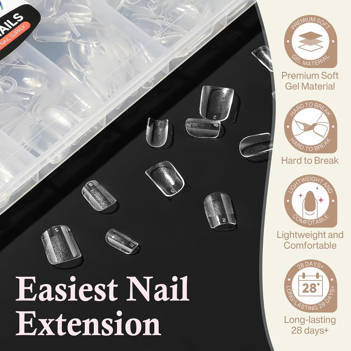Square Nail Tips: 504pcs Soft Gel Extra Short Press on Nails, 12 Sizes XS Full Cover Clear XXS