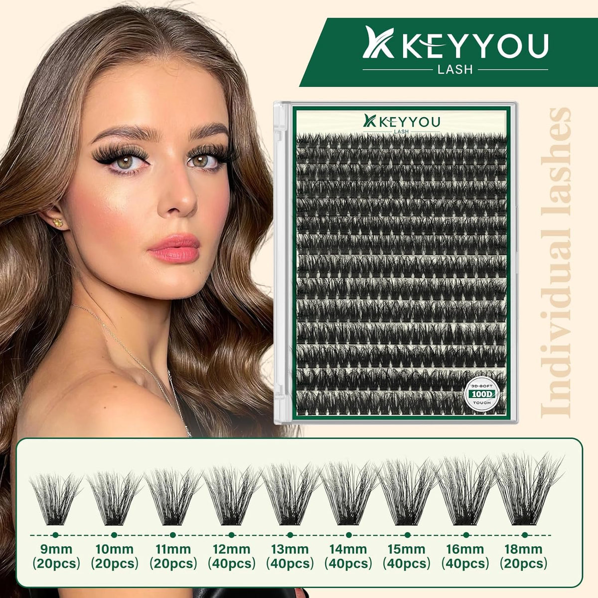 Clusters 3D Effect Eyelash Clusters 280pcs 100D D Curl 9-18MIX Individual Lashes Wispy Lashes