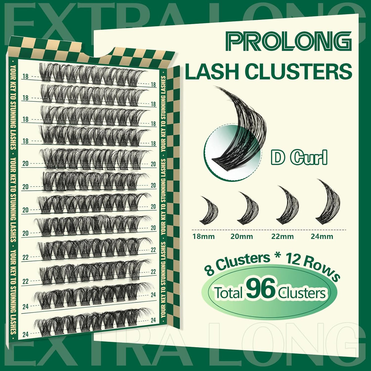 Lash Clusters 96pcs Eyelash Clusters D Curl 18-24MIX Cluster Lashes KEYYOU Volume Wispy Lash