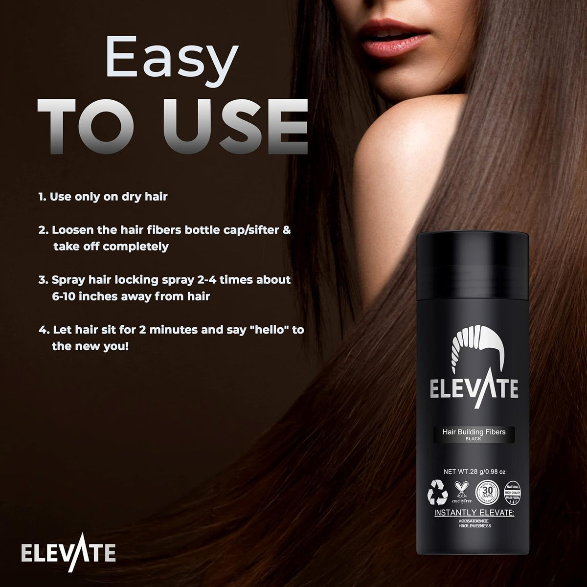ELEVATE Hair Fibers for Thinning Hair Large Size 40g Bottle - 100% Natural Undetectable Keratin