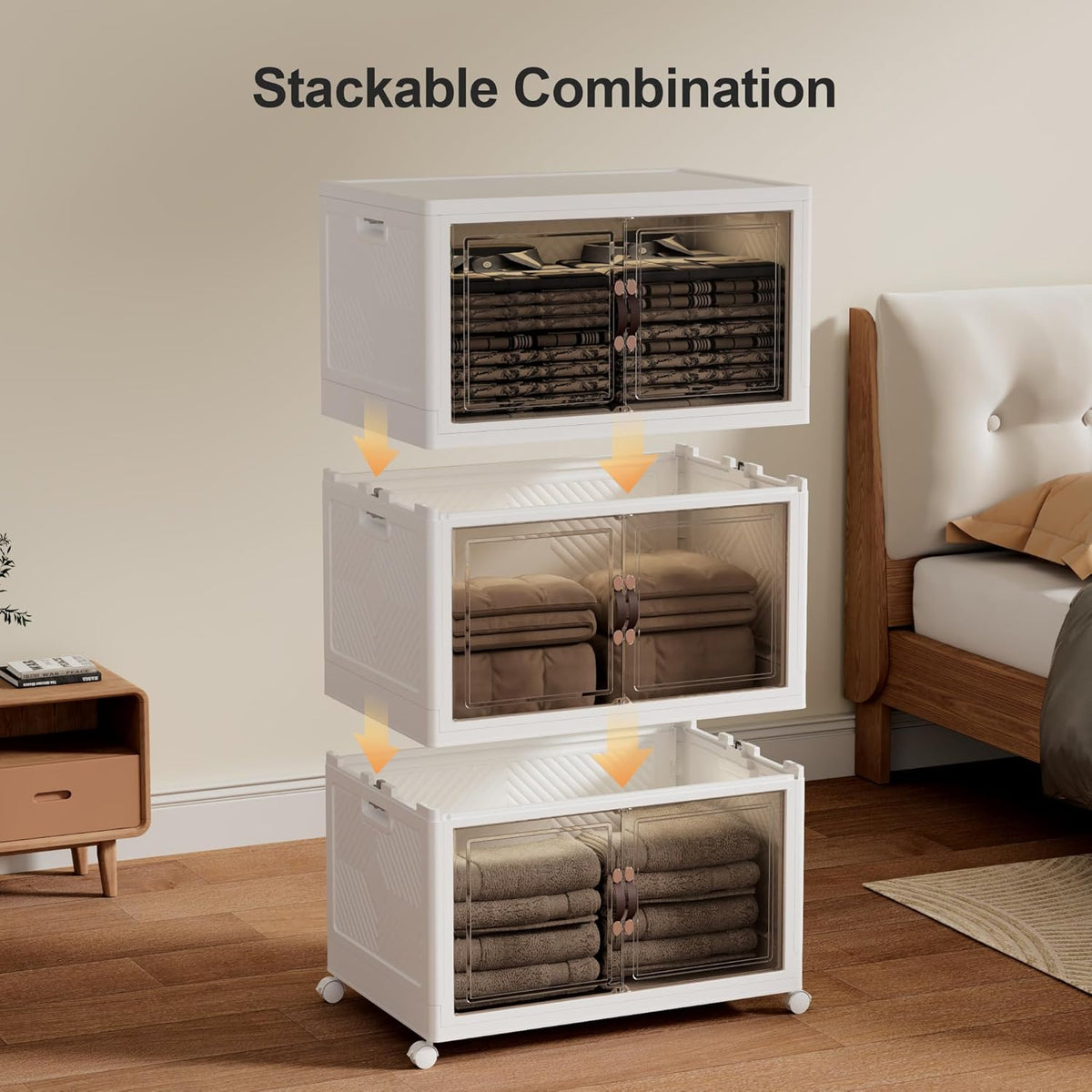 JOYMOOP Folding Storage Bins Organizer, 252 Quart Collapsible Storage Boxes with Wheels and Door