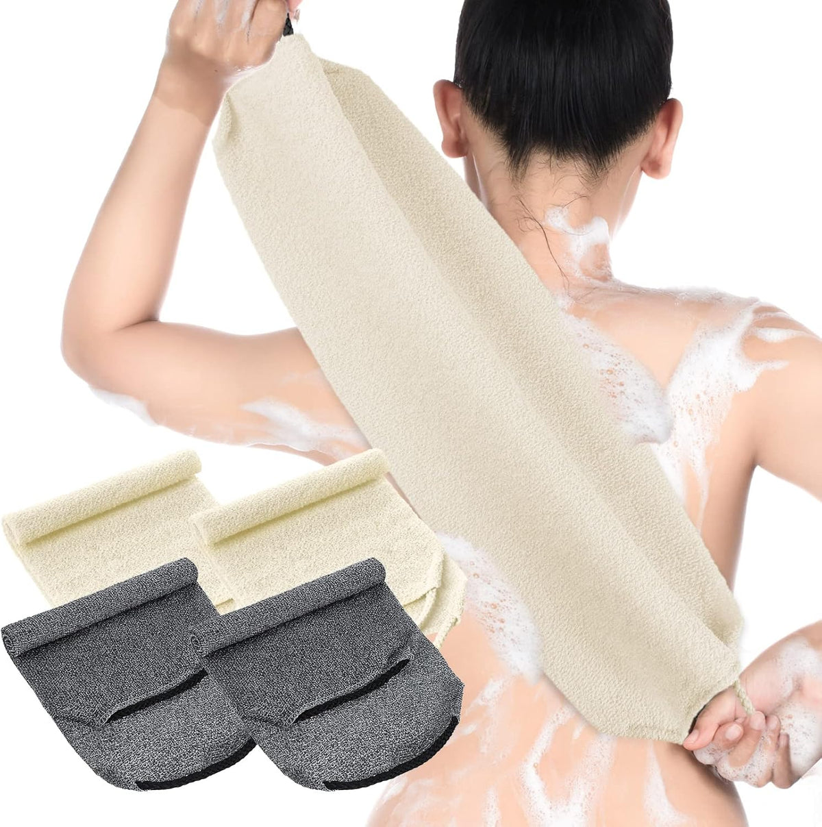 Moukeren Exfoliating Back Scrubber with Handles 4 Pack Nylon Back Exfoliator Extended Length