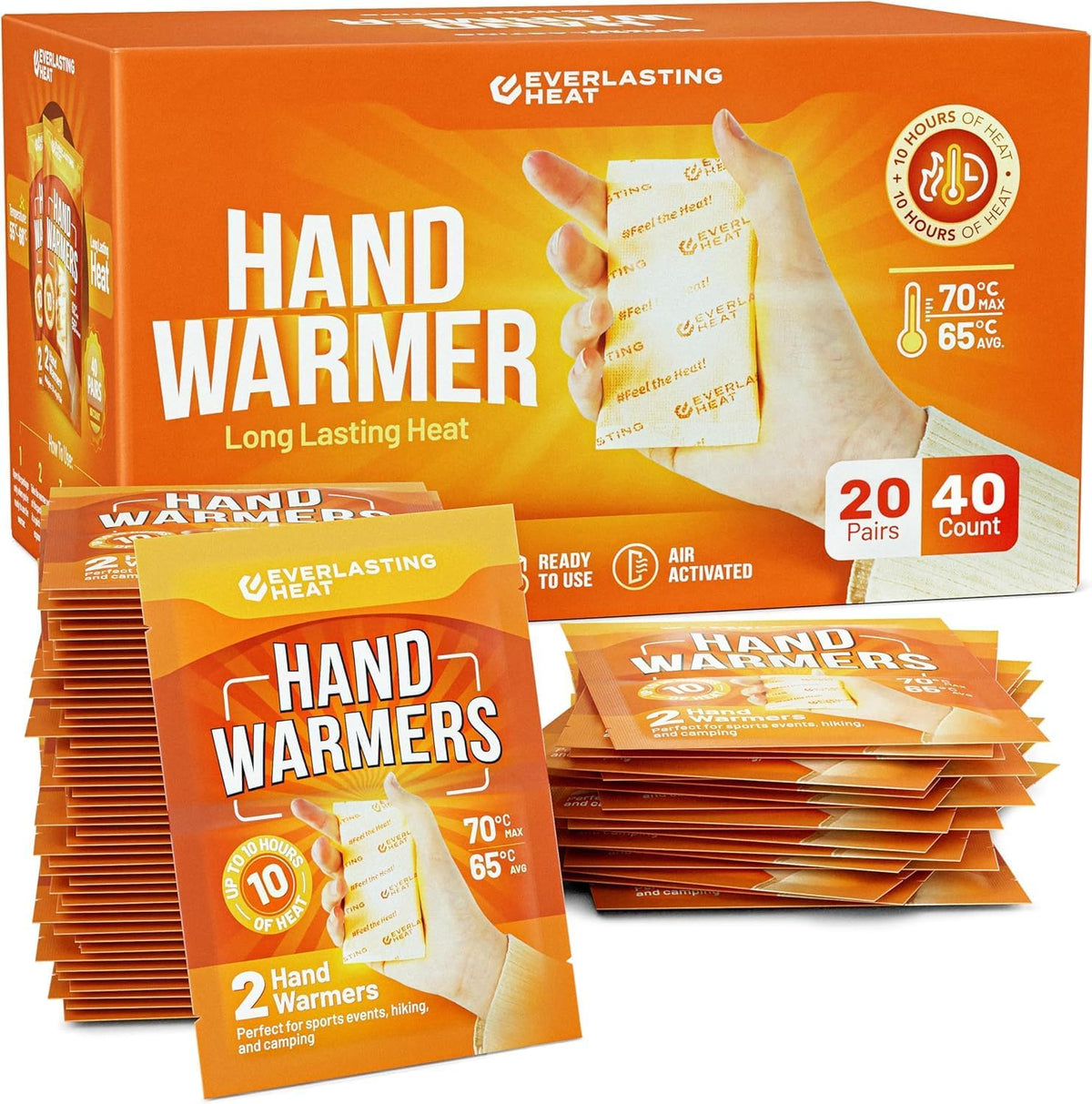Hand Warmers 40 Pairs (80 Warmers) - Up to 10 Hours of Long Lasting Warmth and Hot Hands - Easy Air
