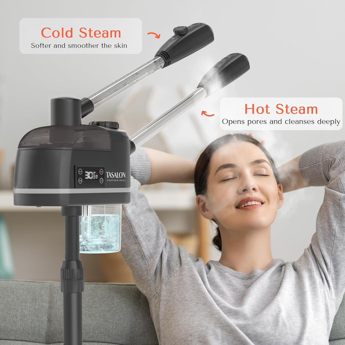 TASALON 2 in 1 Professional Facial Steamer on Wheels -with Ozone and Hot & Cold Mist, Ionic Facial