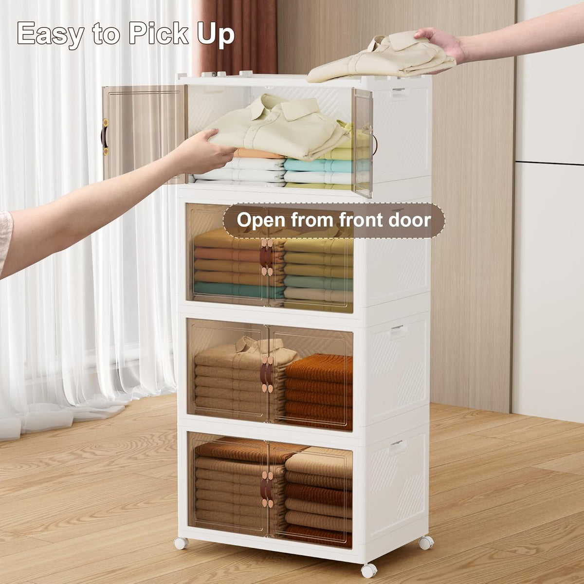 JOYMOOP Folding Storage Bins Organizer, 336 Quart Collapsible Storage Boxes with Wheels and Door