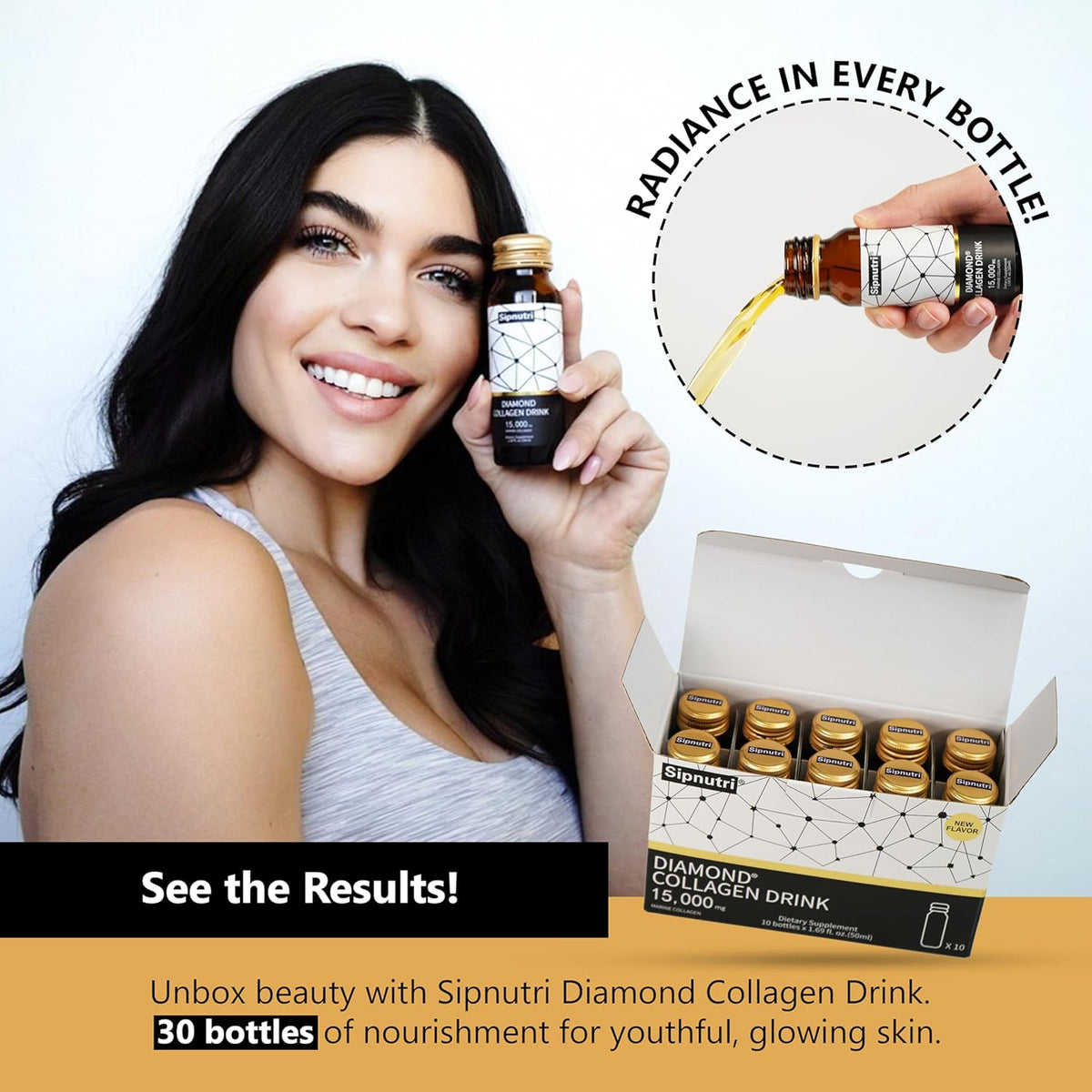 Diamond Liquid Collagen Drink, 15000 mg Hydrolyzed Marine Collagen Peptides with Vitamin C