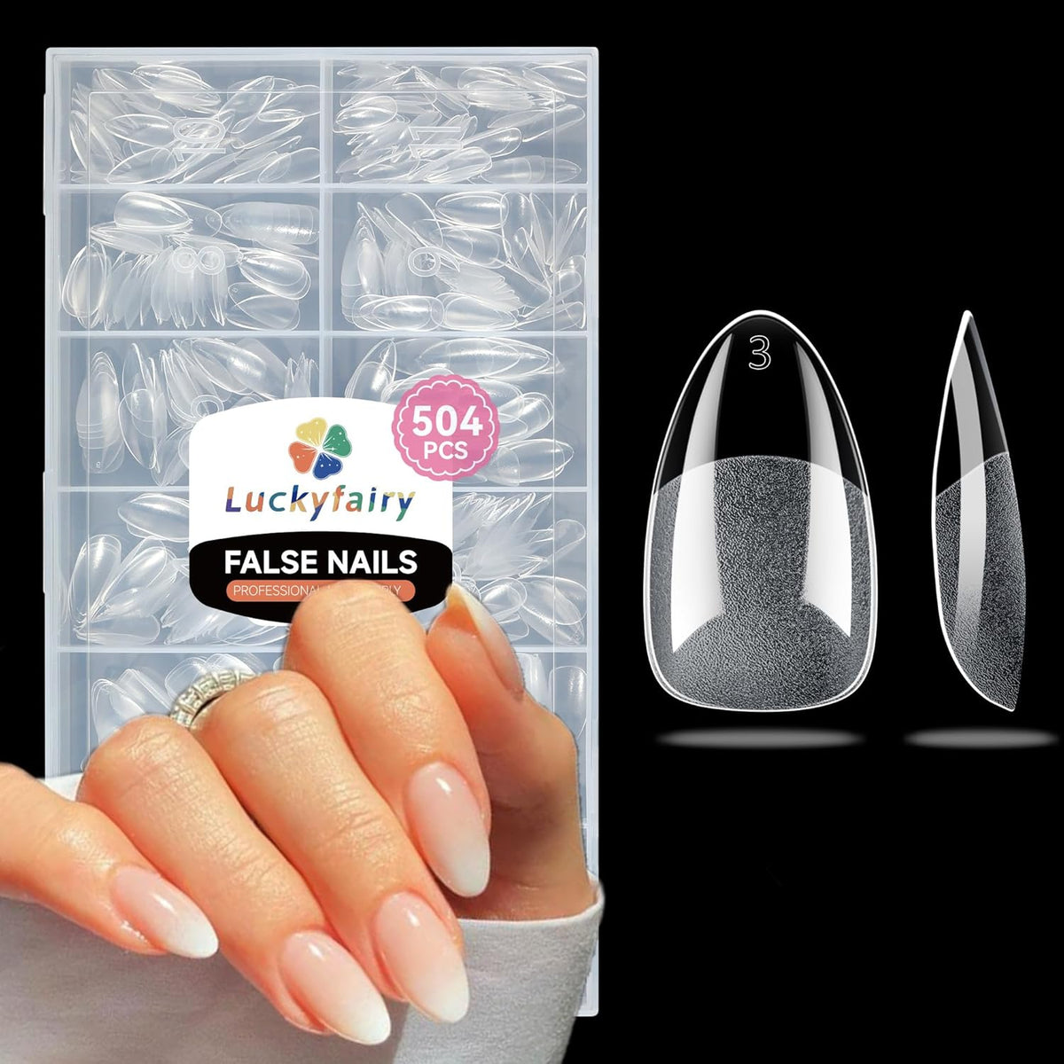 Short Almond Nail Tips: 504pcs Soft Gel Nail Tips Pre Etched Short Fake Nails, Half Matte Full