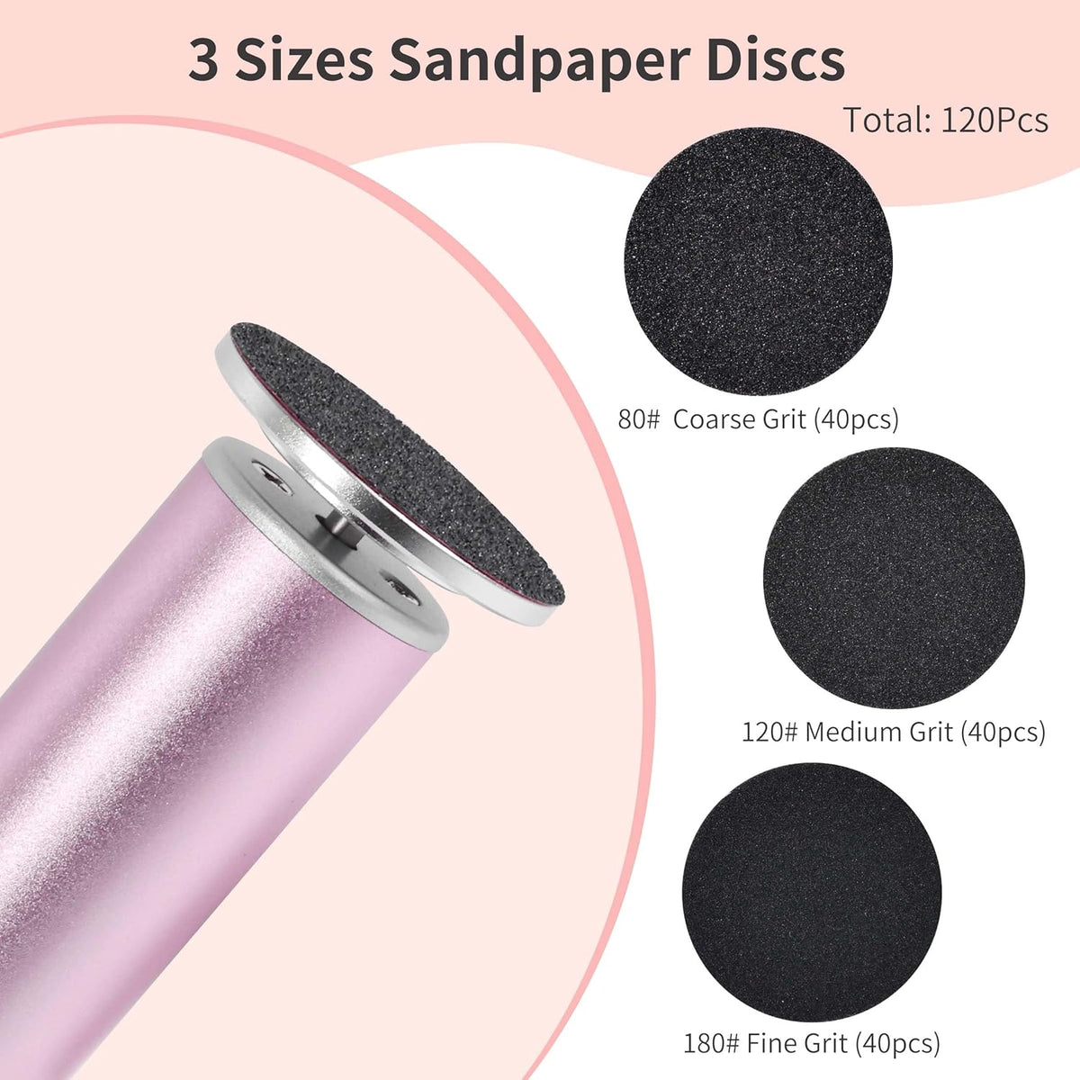 Rechargeable Electric Foot Callus Remover with 3-Sizes 120Pcs Sandpaper Discs, Professional 900RPM
