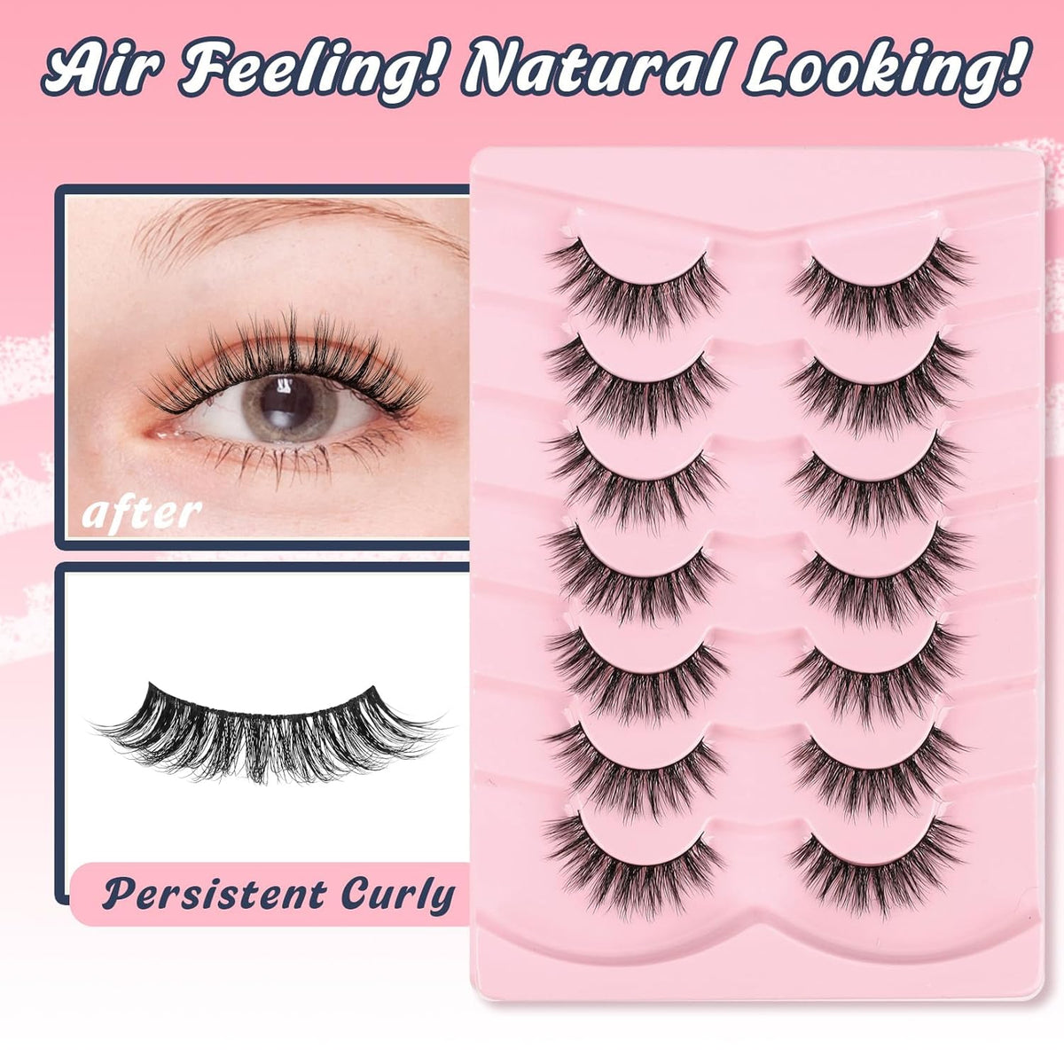 False Lashes Wispy Eyelashes Natural Look 15MM Fake Eyelash with 0.1MM Thin Band Lightweight 3D