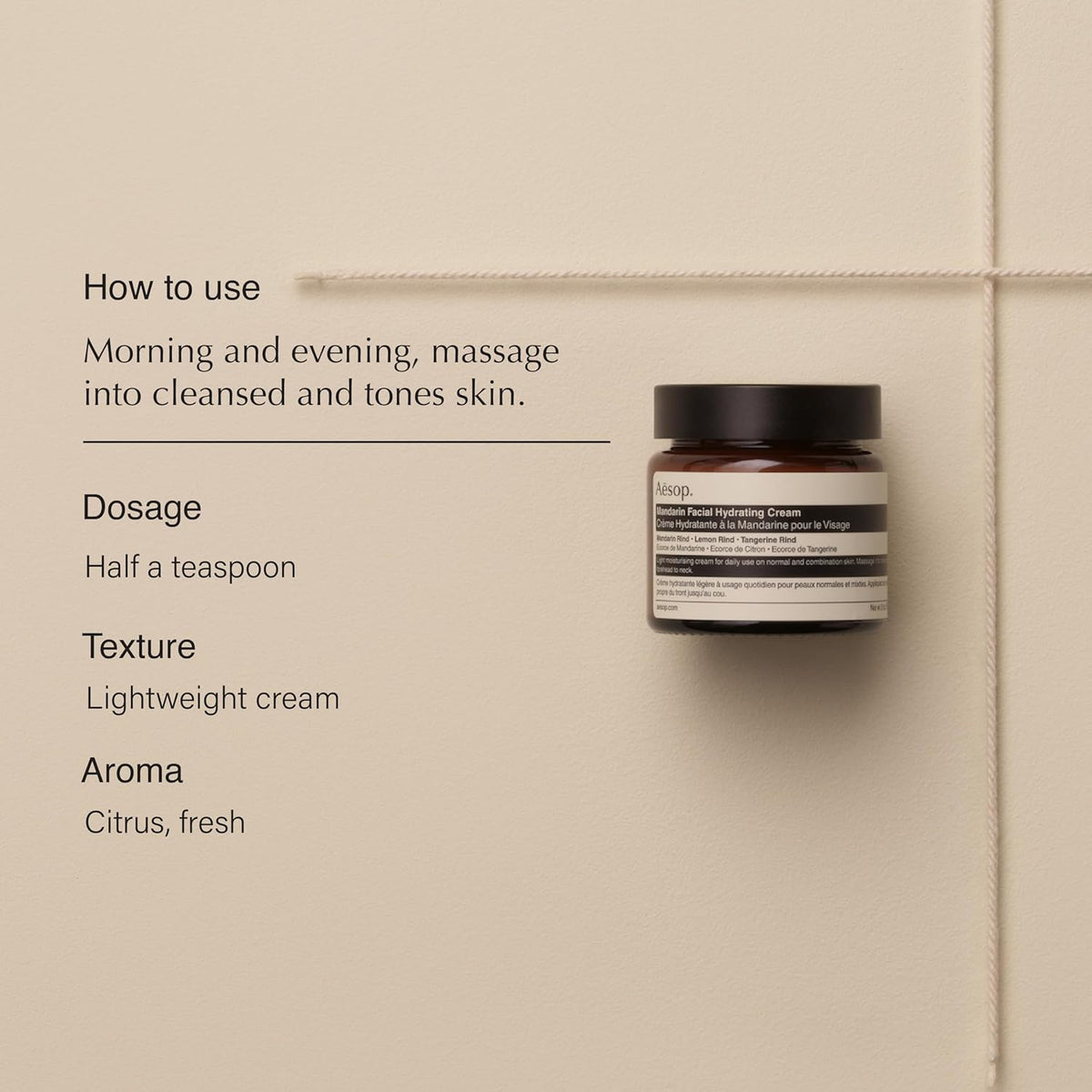 Aesop Mandarin Facial Hydrating Cream | Cools, Tones, and Balances Normal And Combination Skin |