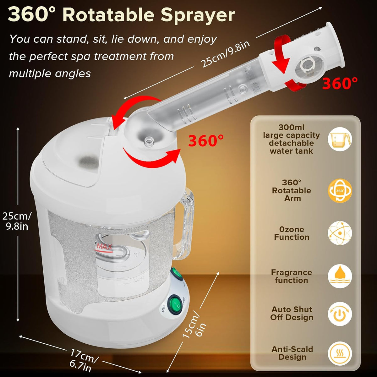 Easy to Clean Facial Steamer, Portable Nano Ionic Face Steamer for Facial Deep Cleaning, with 360°