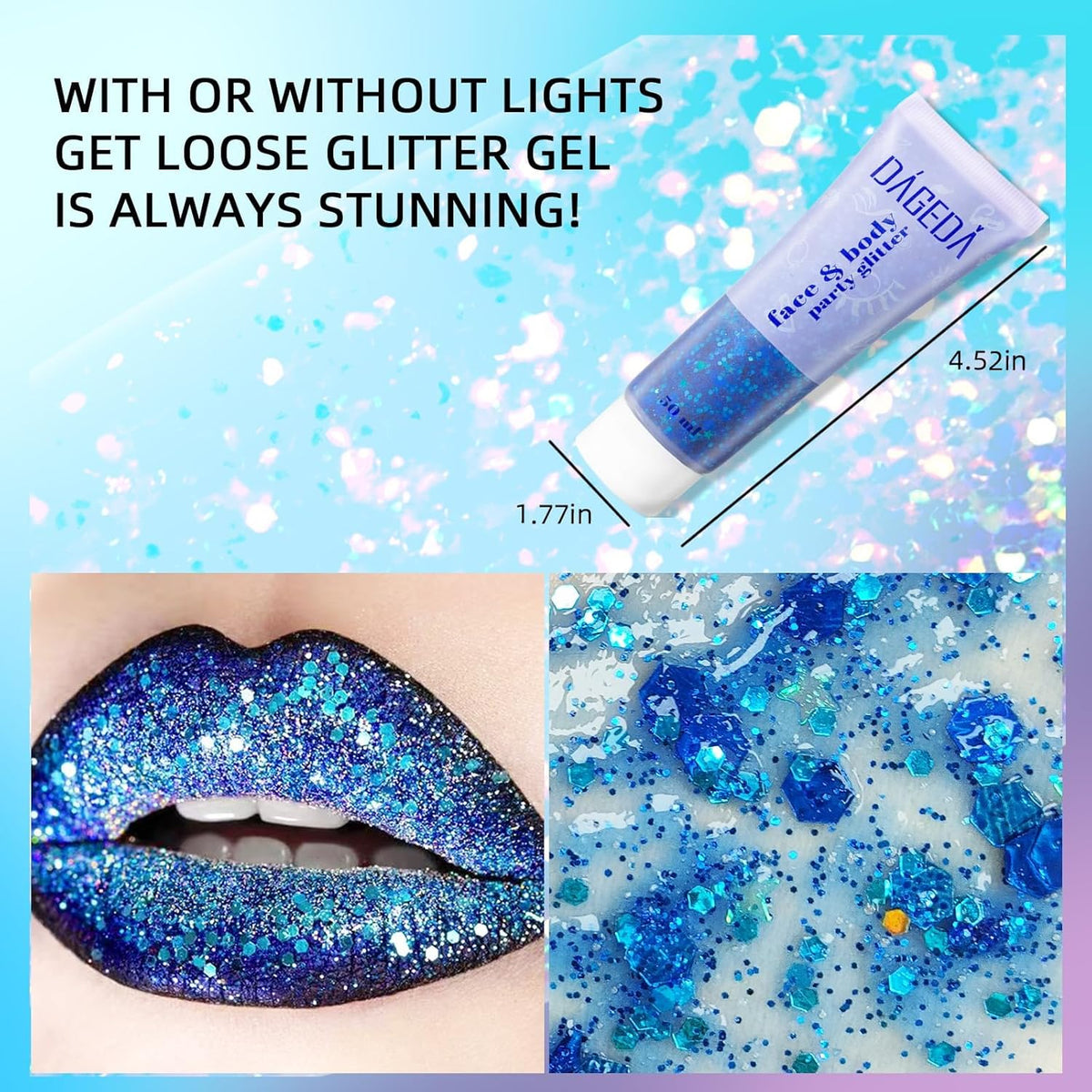 DAGEDA Body Glitter Gel, Face Glitters Body Gel Sequins Shimmer Liquid Eyeshadow, Chunky Glitter