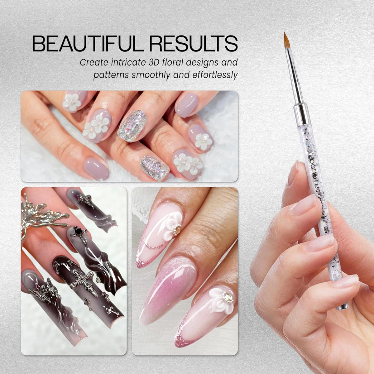 PANA 3D Kolinsky Nail Art Brush - Silver Glitter Handle, Size 5 - Acrylic Nail Art Sculpture Brush