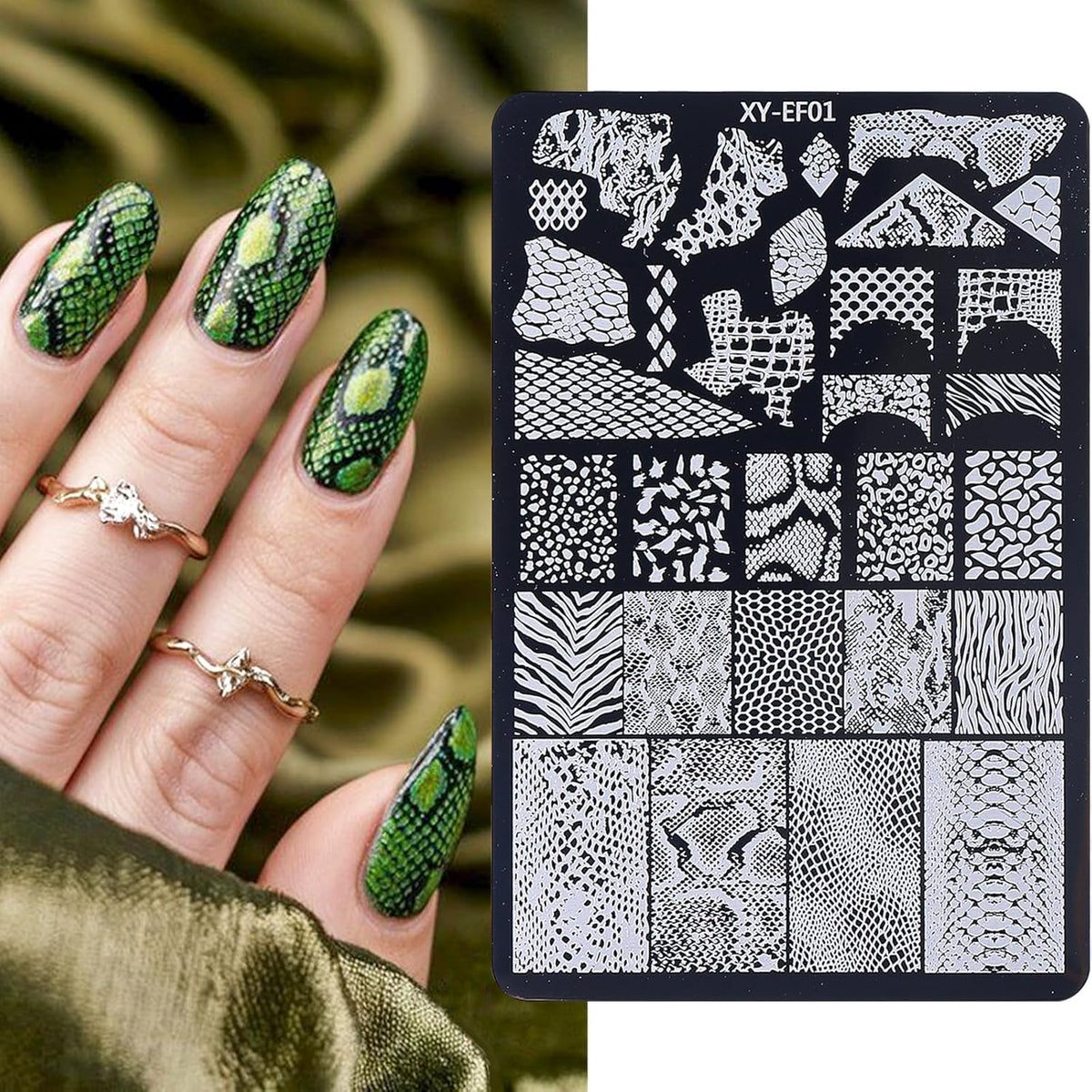 4pcs Snake Leopard Print Nail Stamping Plate Stencil with French Tip Nail Stamper Kit Reusable