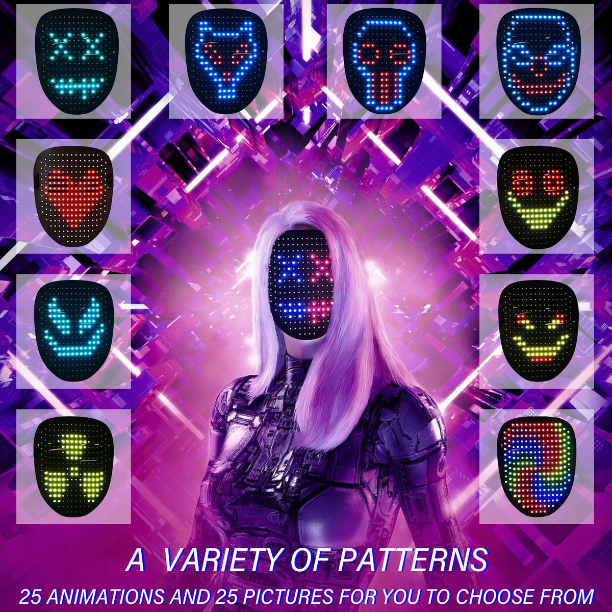Depointer Life Led Mask with Gesture Sensing,Unisex LED Lighted Face Transforming Mask for Costume