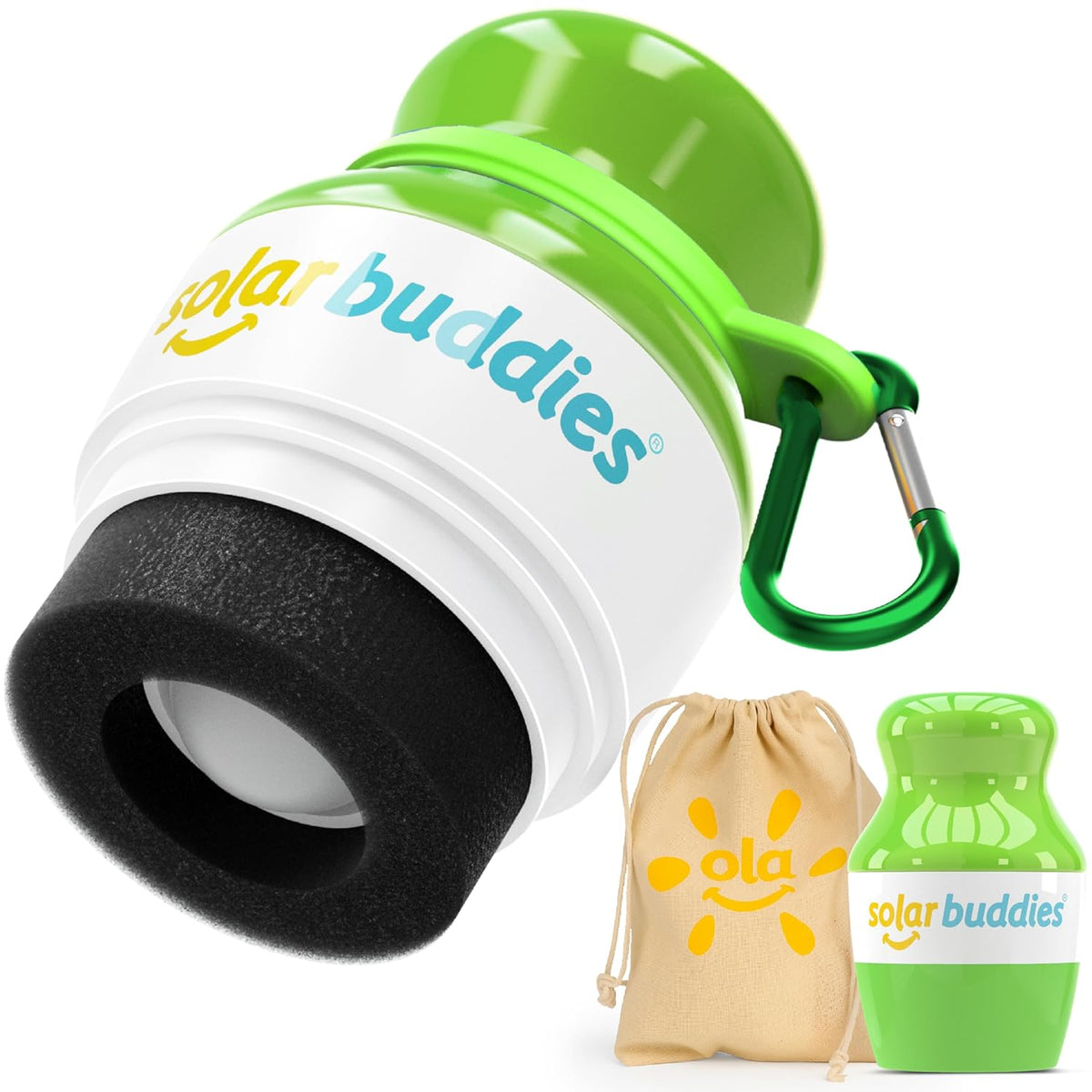 Solar Buddies Bag Bundle & Carabina Clip - Full Green - Refillable Roll on Sponge Sunscreen