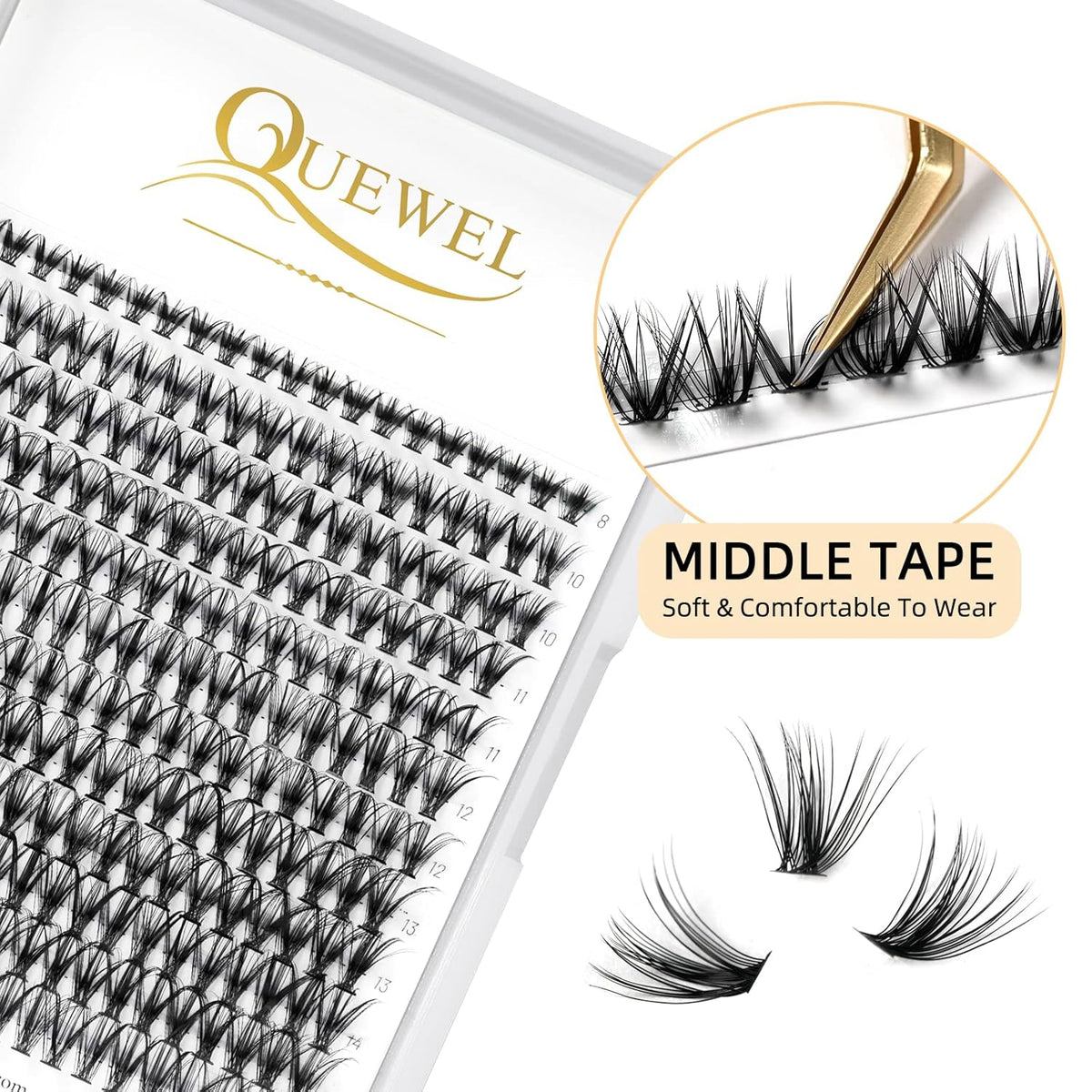 QUEWEL Lash Clusters 240Pcs Cluster Lashes 30D 0.07D Curl Mix8-14mm Individual Lashes